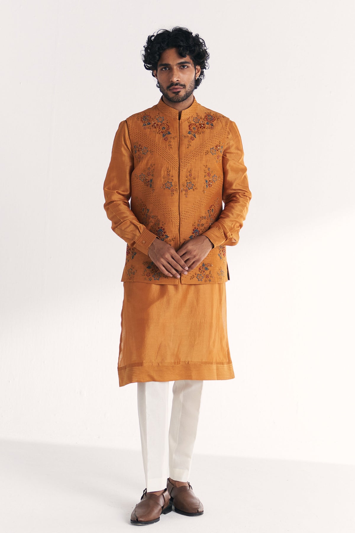 Mahwar Mustard Nehru Jacket Set