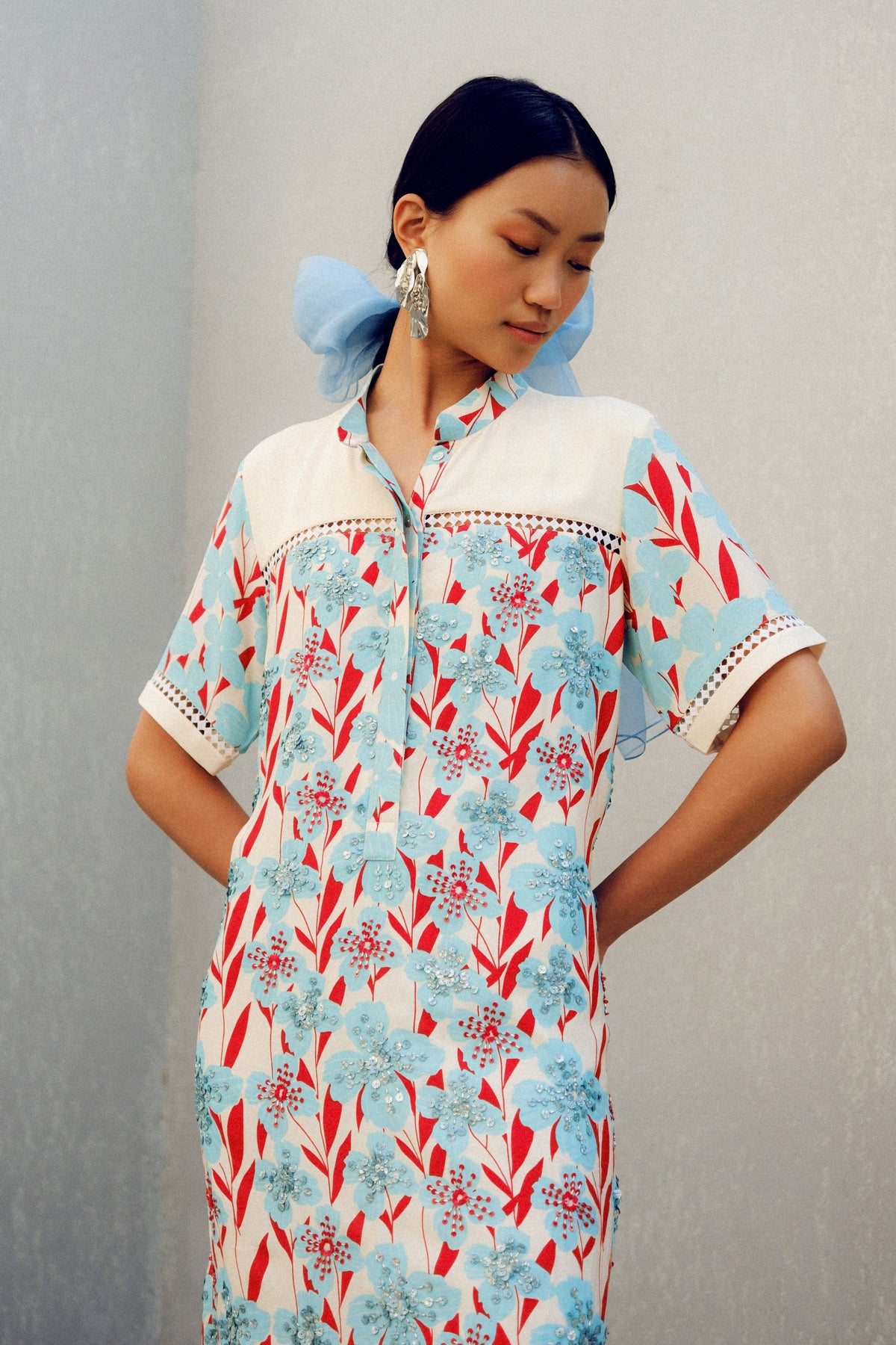 White Print Play Shirt Dress