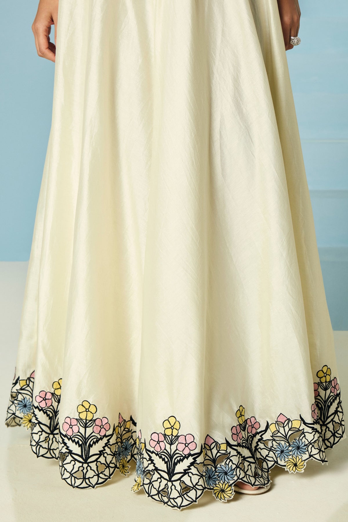 Ivory Contrast Cutwork Lehenga