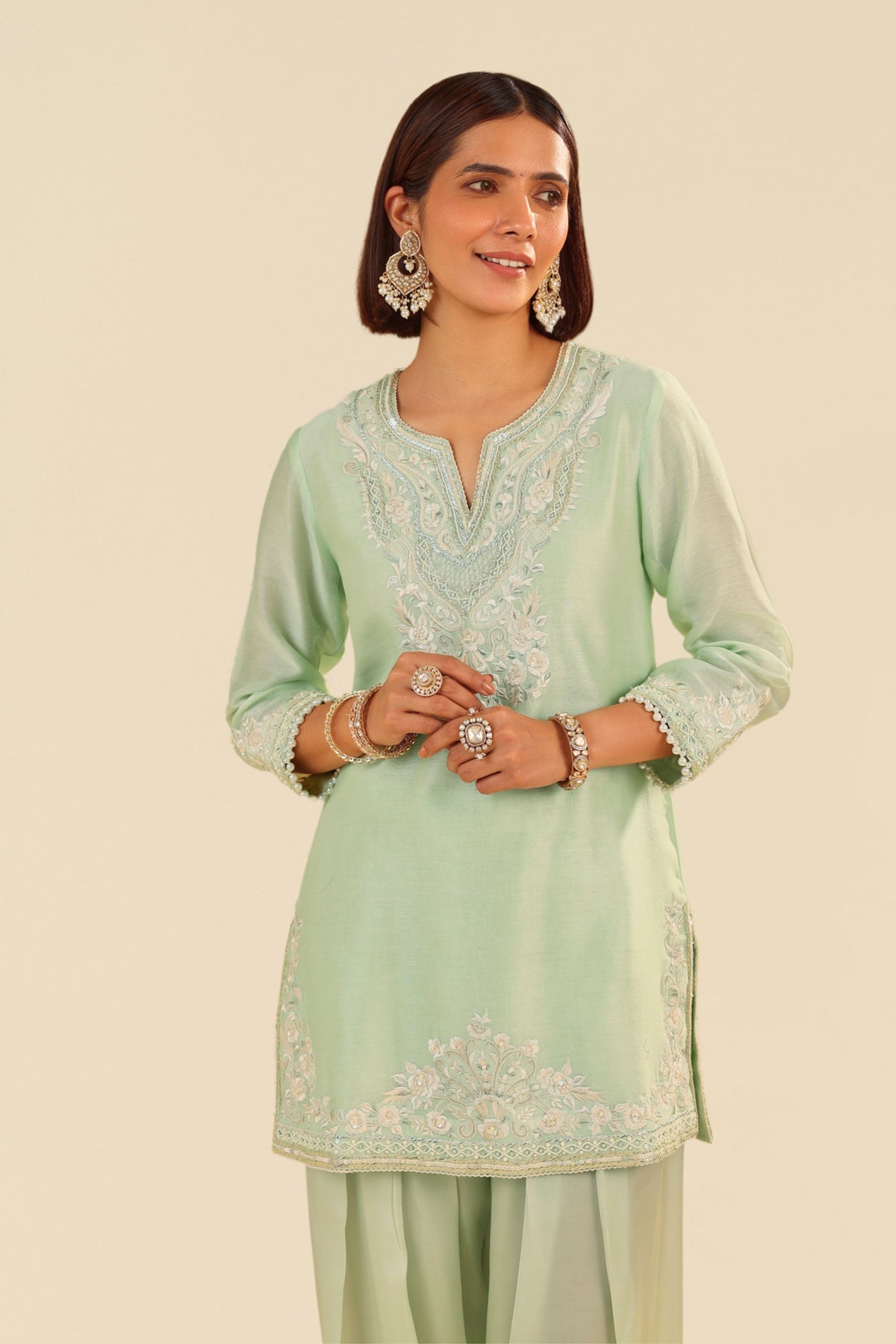 Haniya Short Kurta Set in Mint