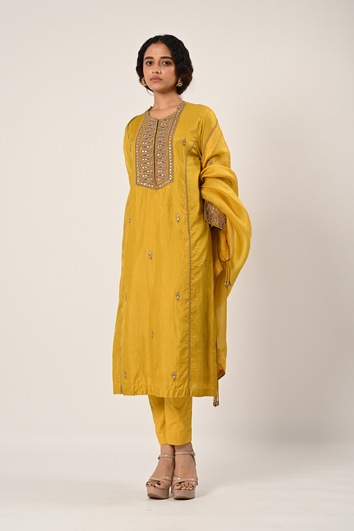 Yellow Princess Cut Kurta Set