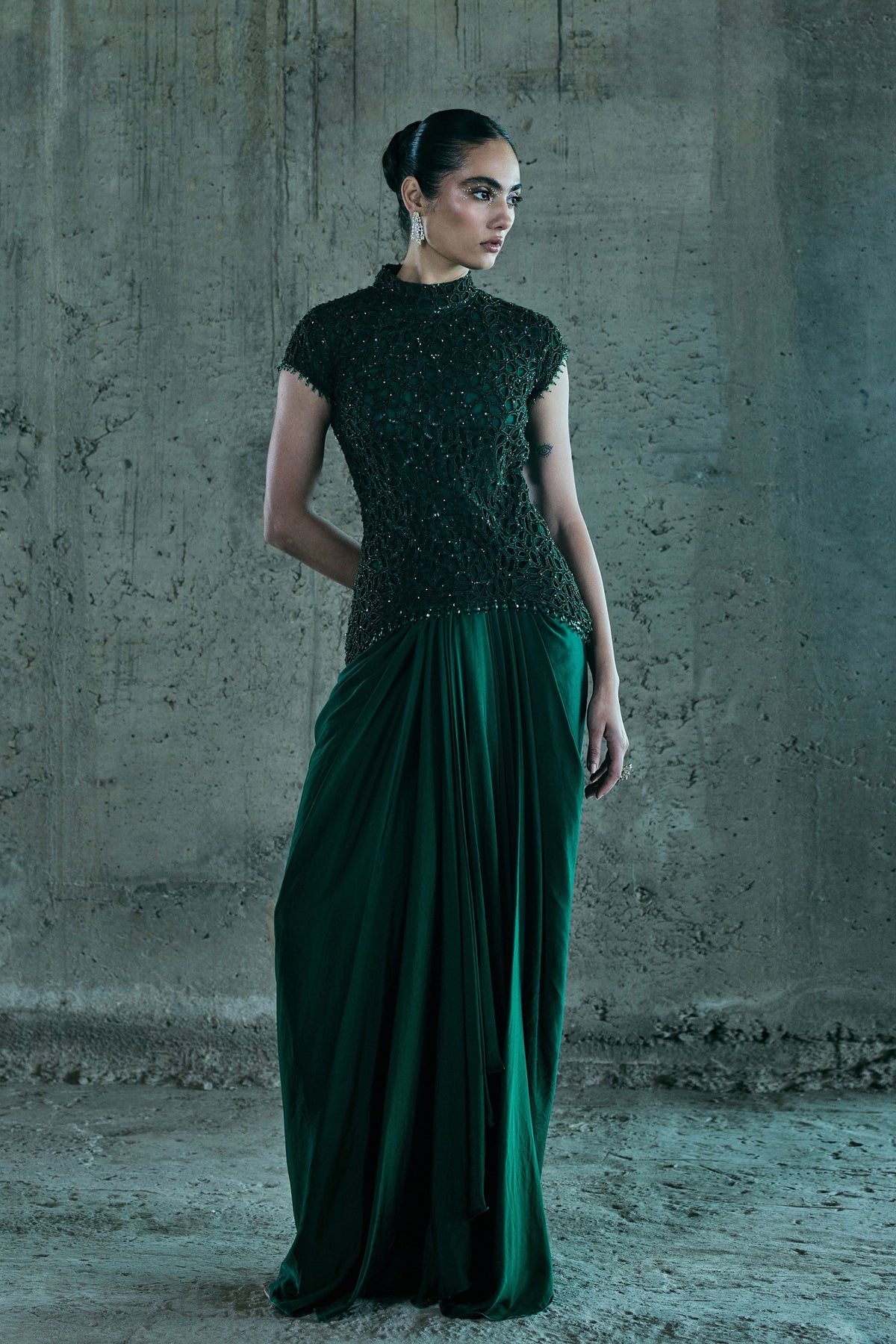 Emerald Cutwork Top With Skirt