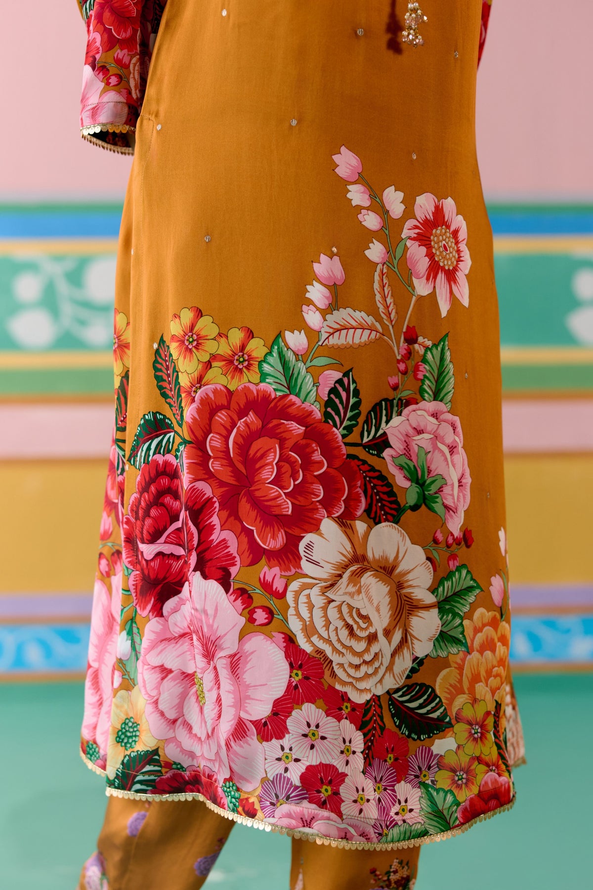 Mustard Floral Kurta Set