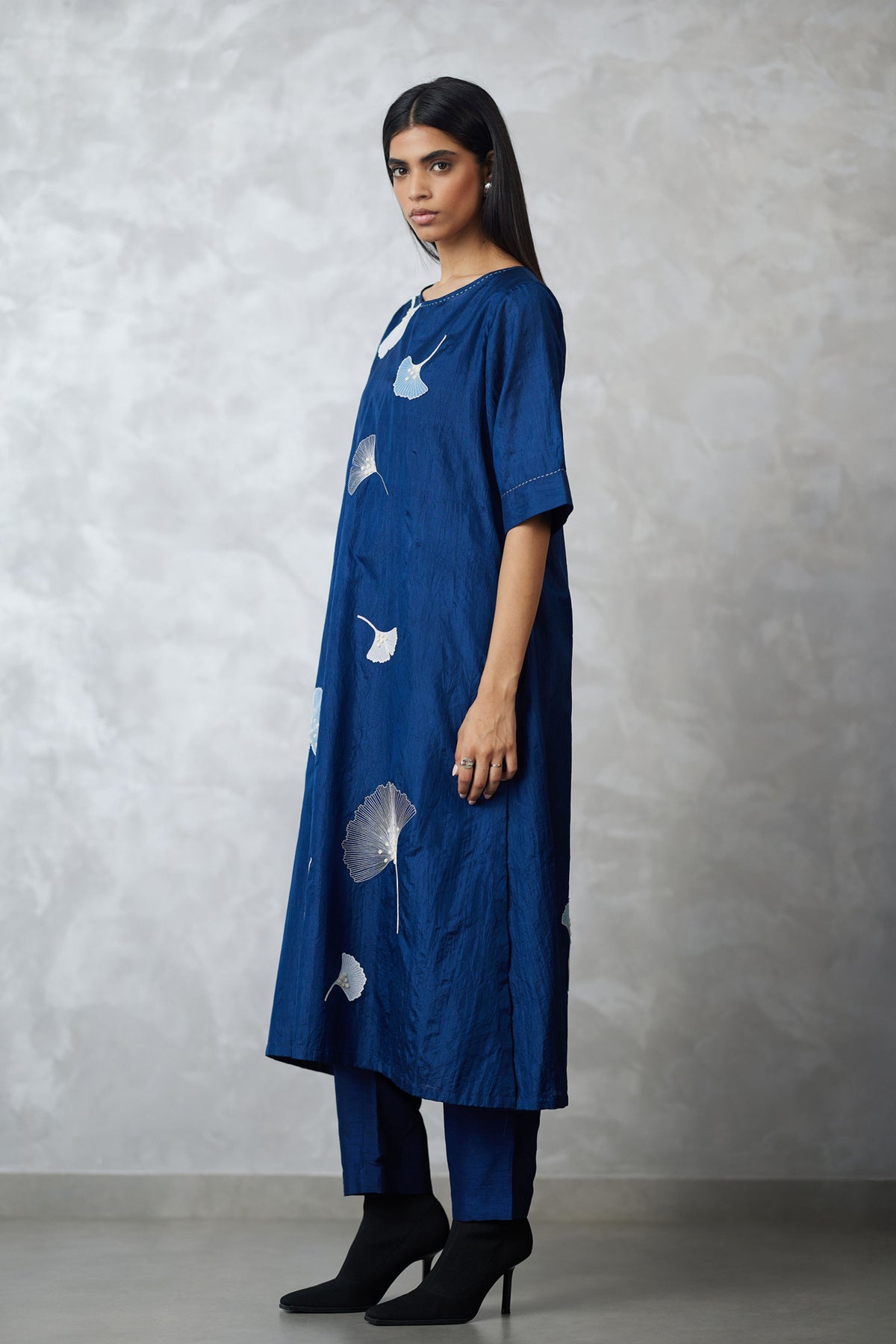 Indigo Ginkgo Silk Kurta Set
