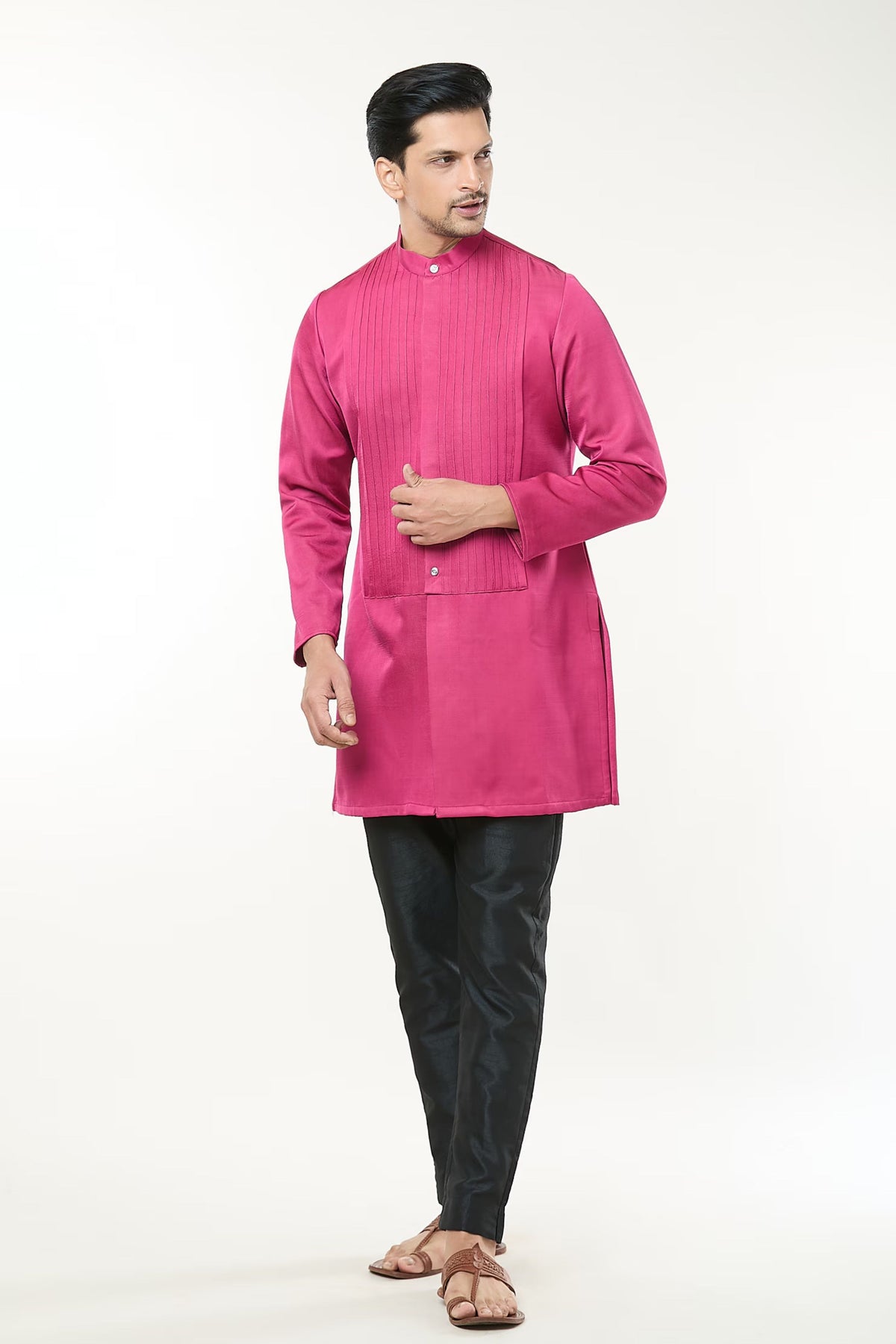 Fuscia Pink Pintuck Kurta Set