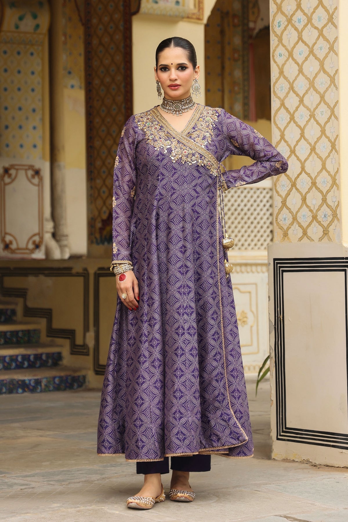 Purple Ahista Printed KalidarSet