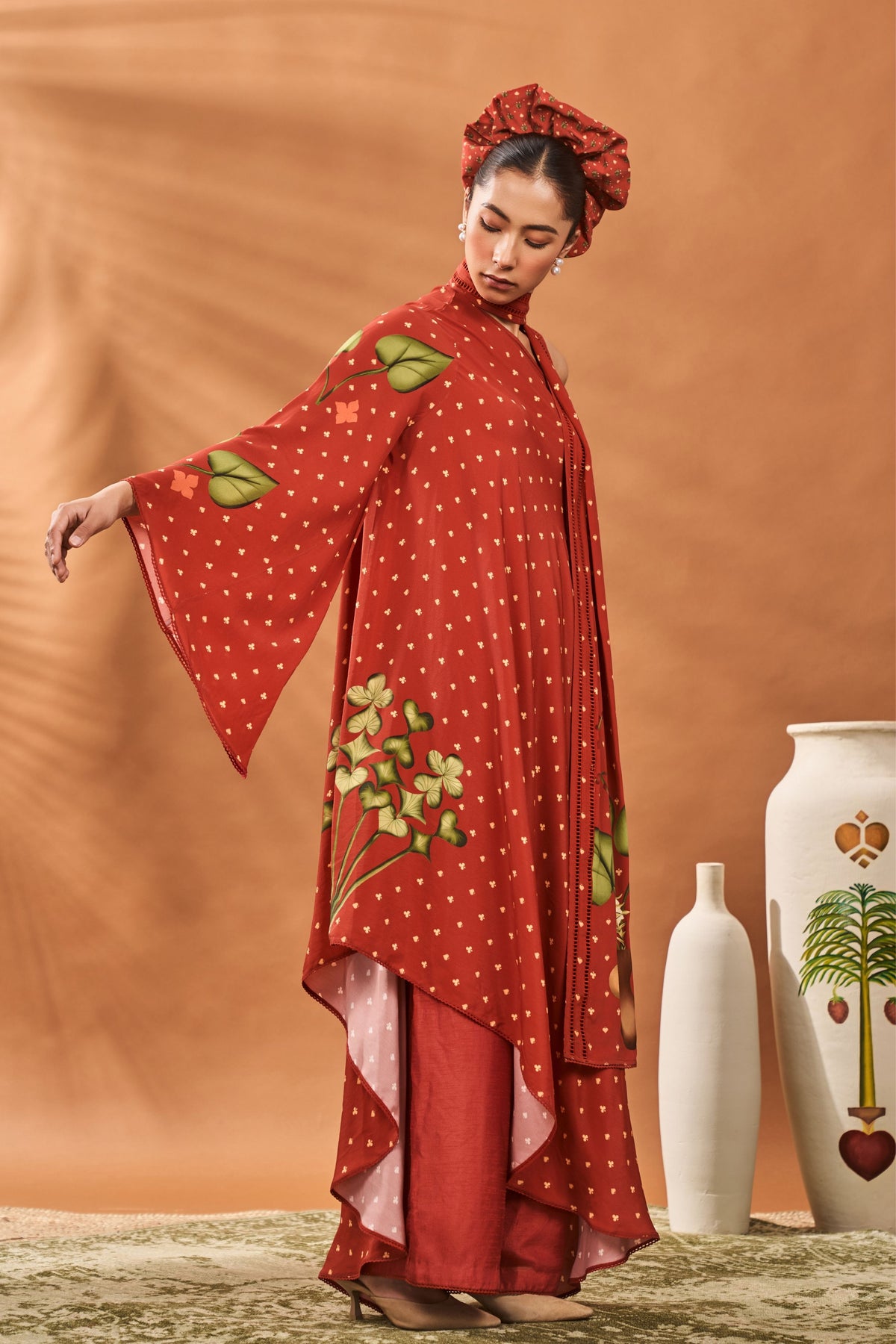 Red One Shoulder Tunic Set