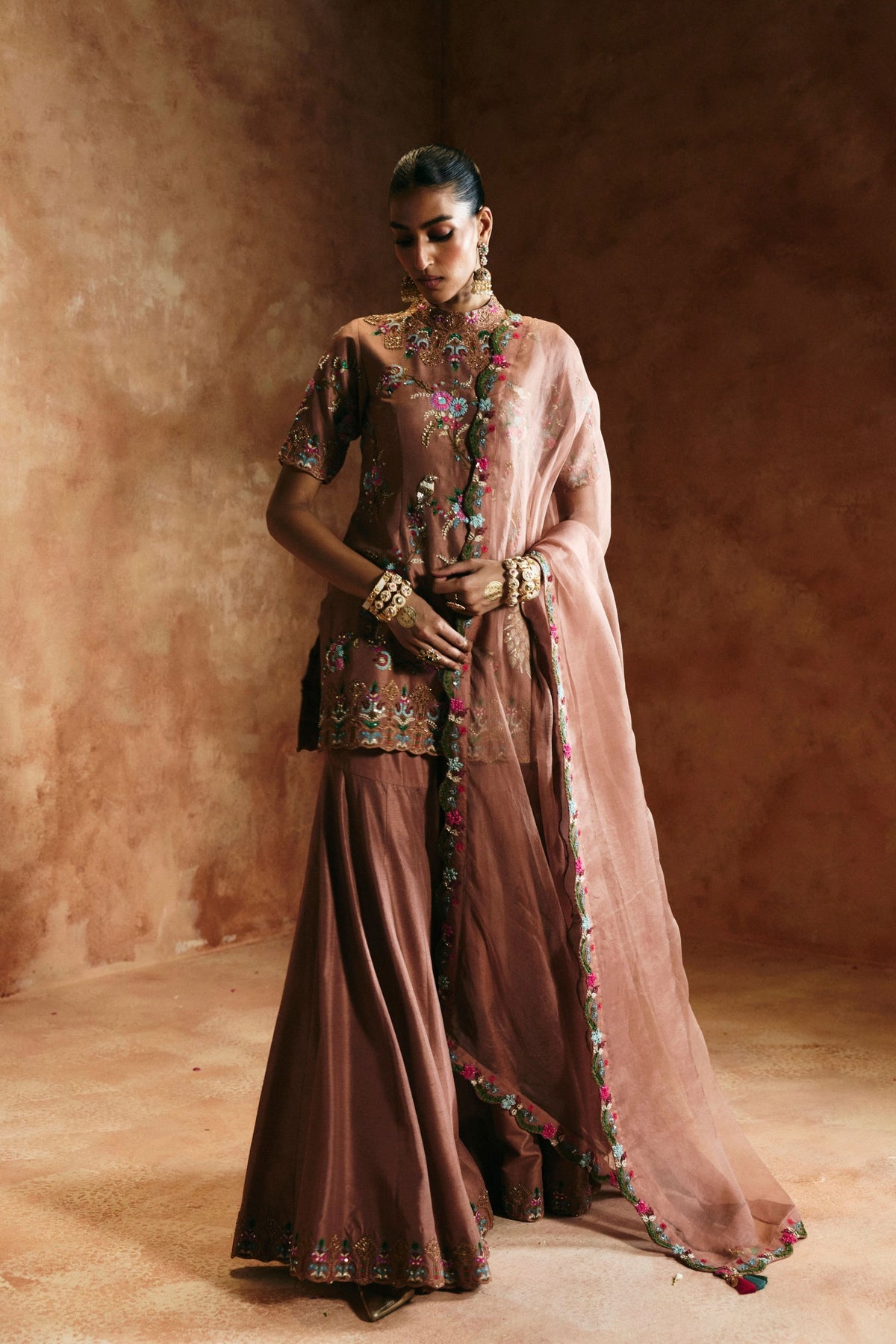 Bronze Zardozi Sindh Sharara Set