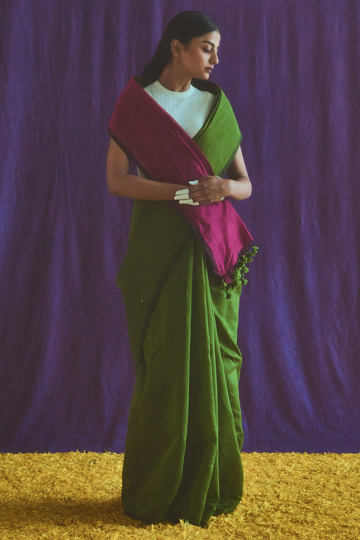 Green And Pink Cotton Silk Saree