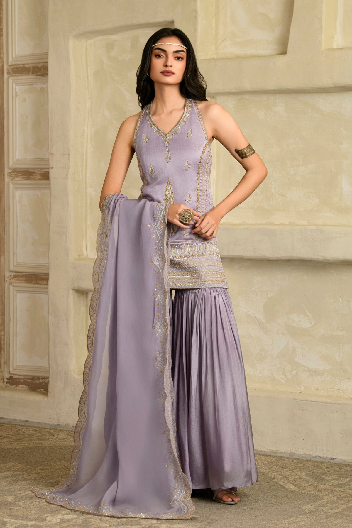 Zeba Halter Kurta Set in Tarangi Lilac