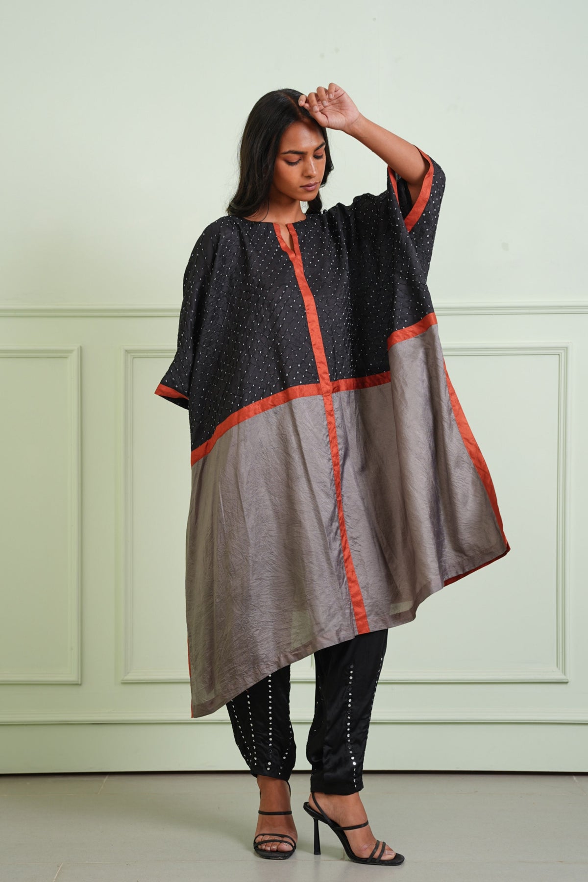 Charcoal Bandhani Kaftan Tunic