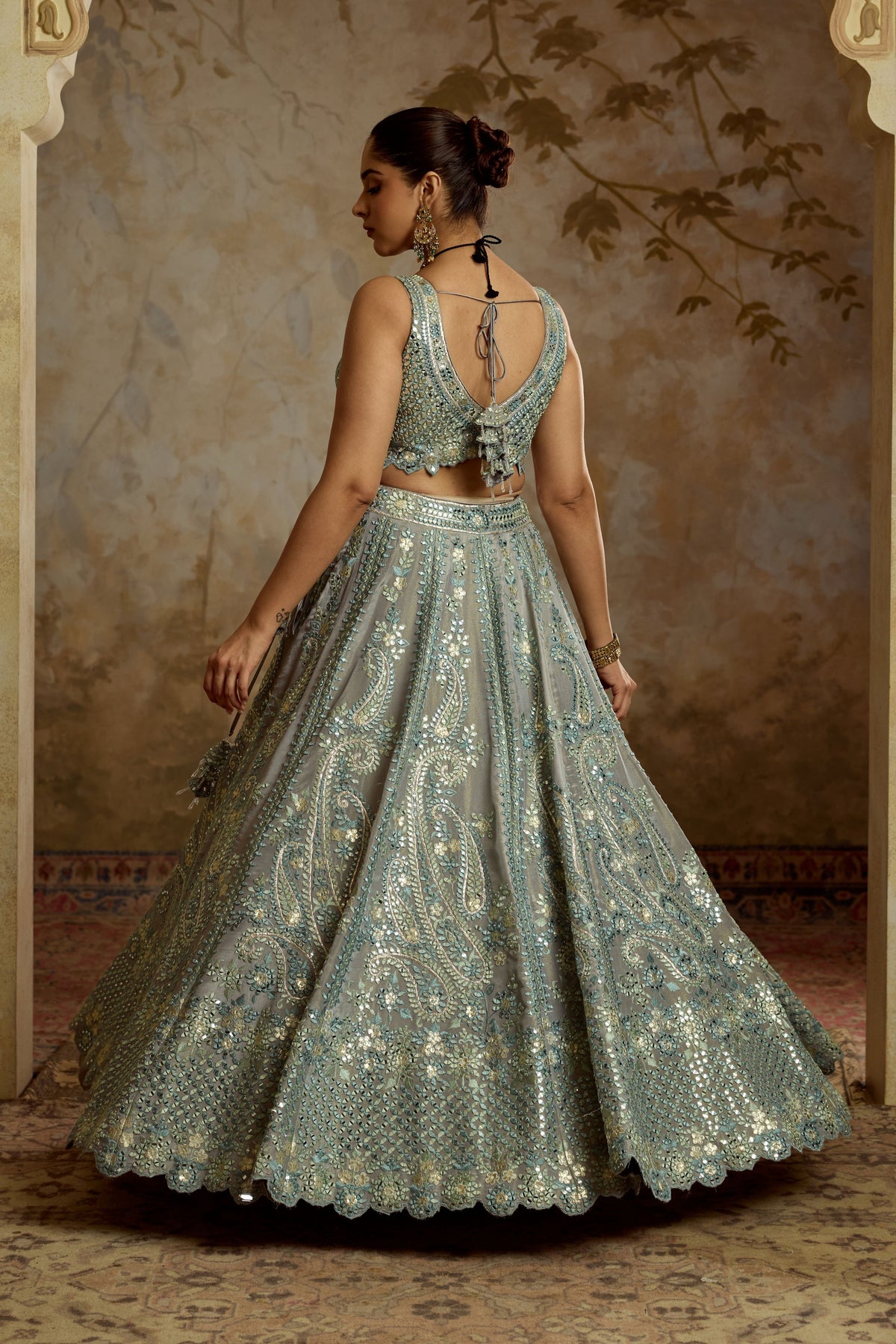 Grey Tissue Lehenga Set