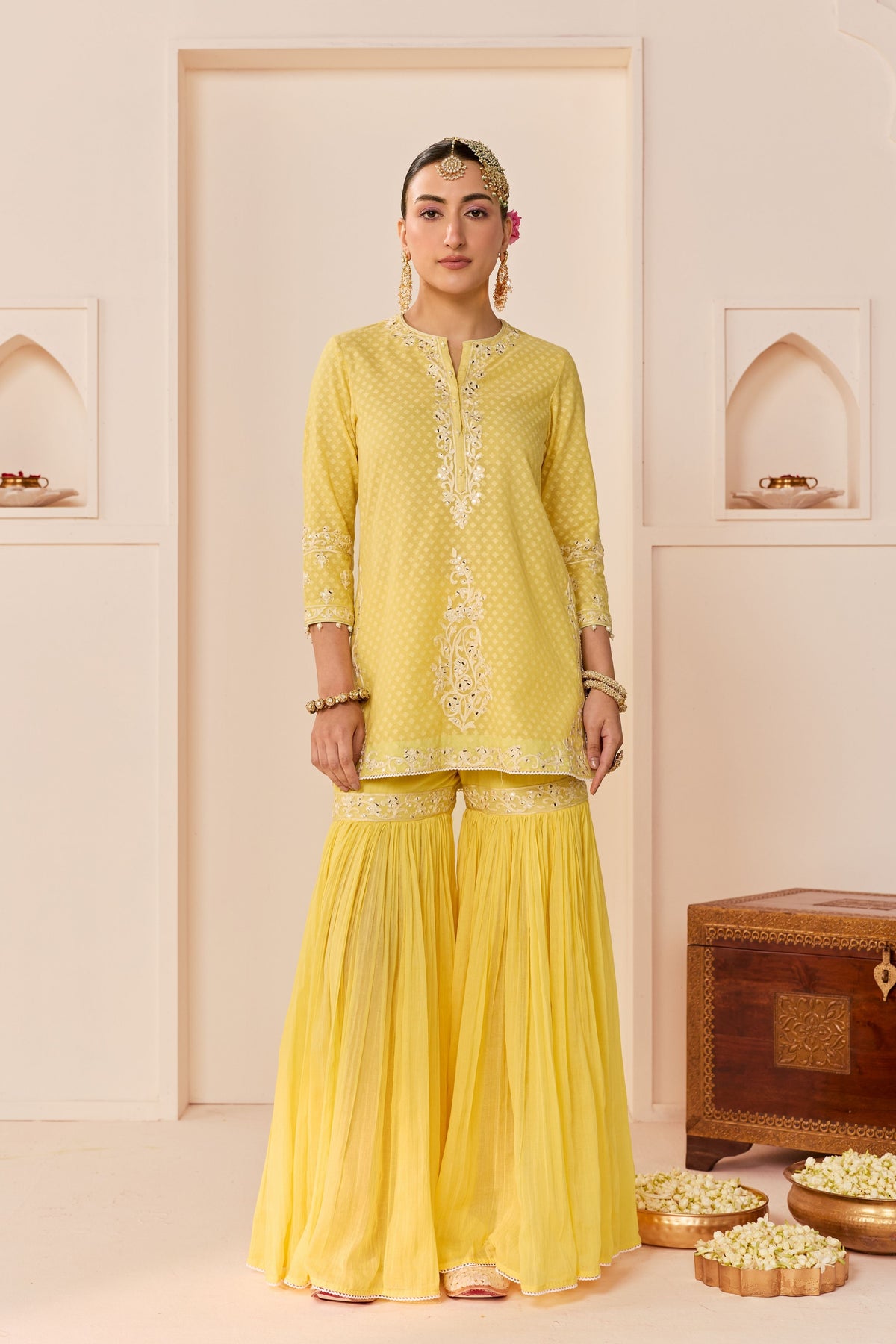 Yasmeen Lemon Yellow Sharara Set