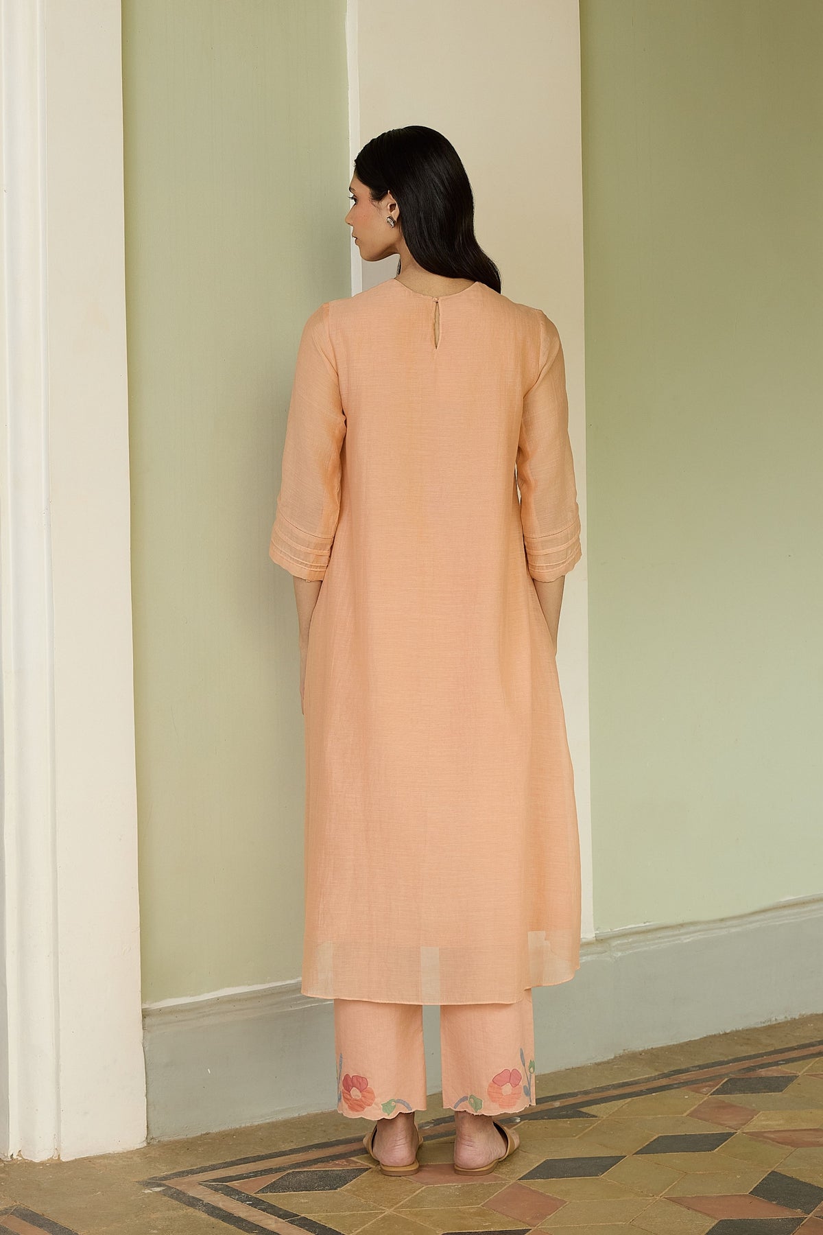 Peach Applique Floral Tunic Set