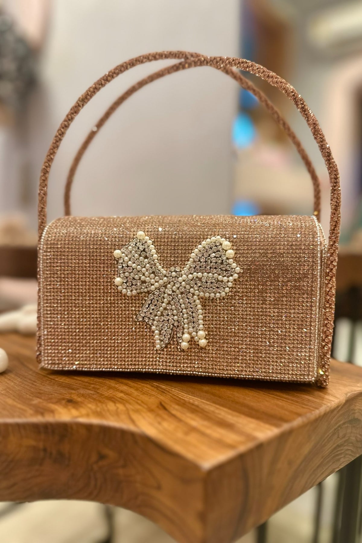 Bow Rose Gold Flap Bag