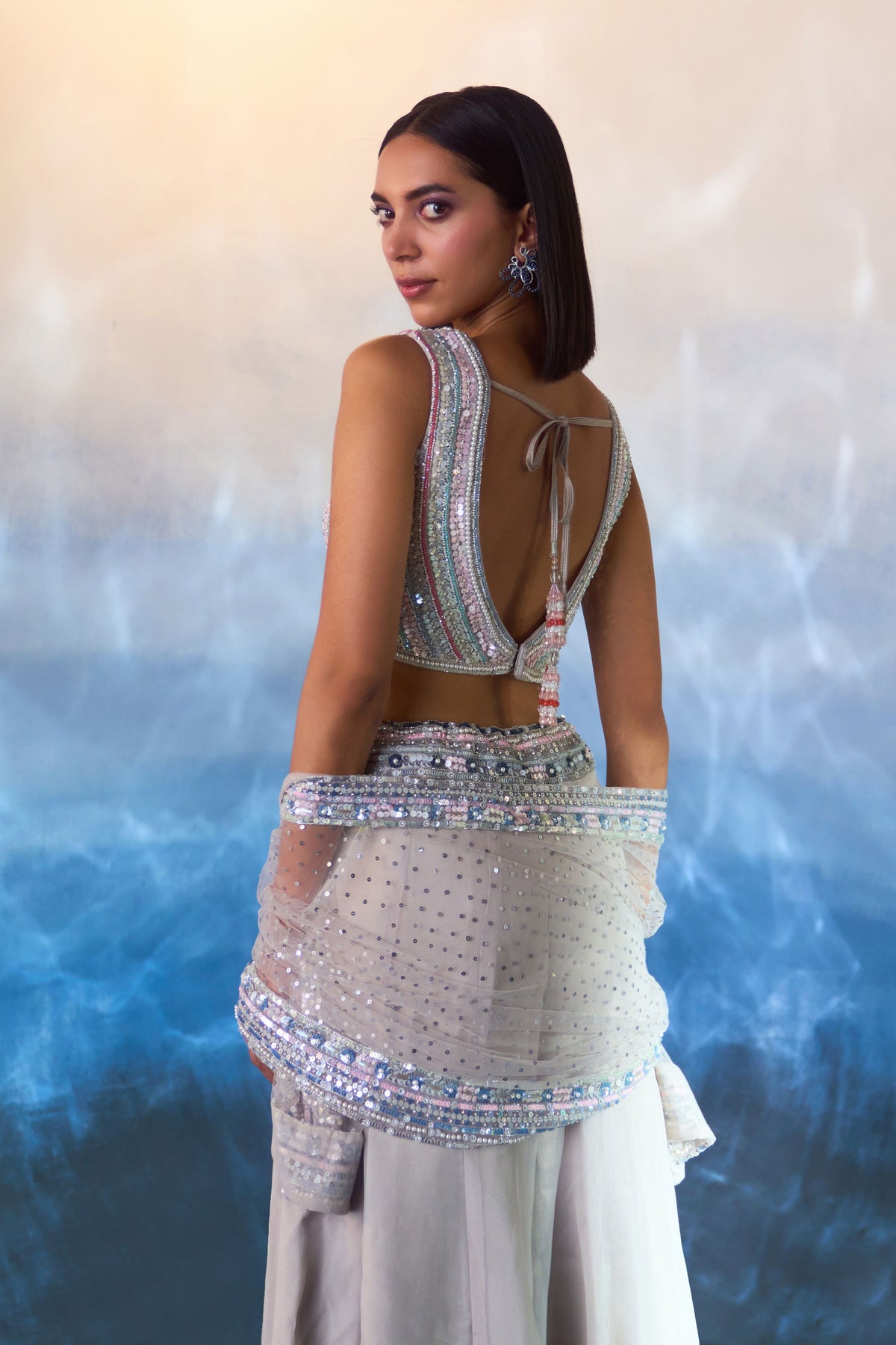 Grey Organza Cape Set
