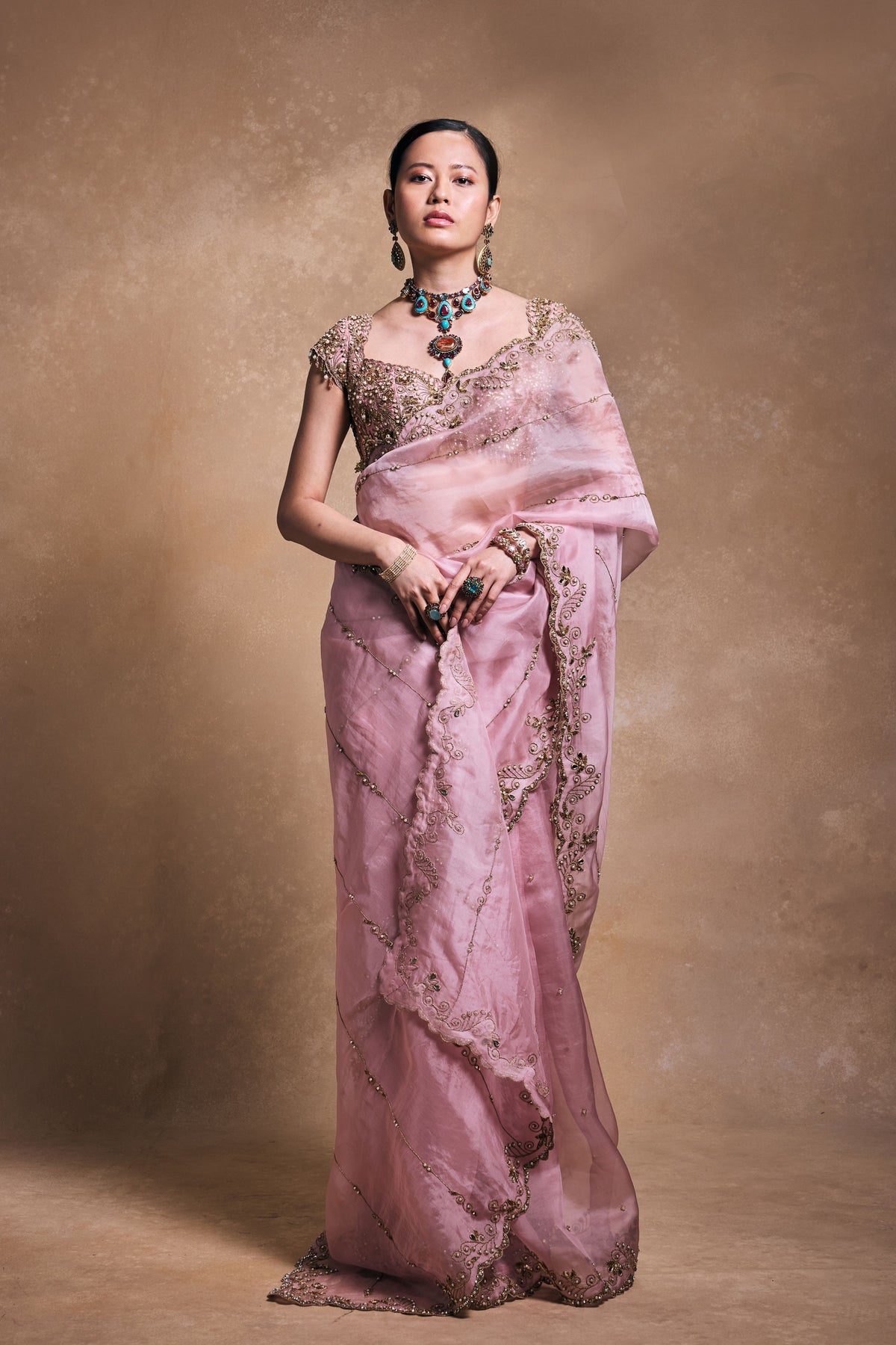 Timeless Blush Organza Saree Set
