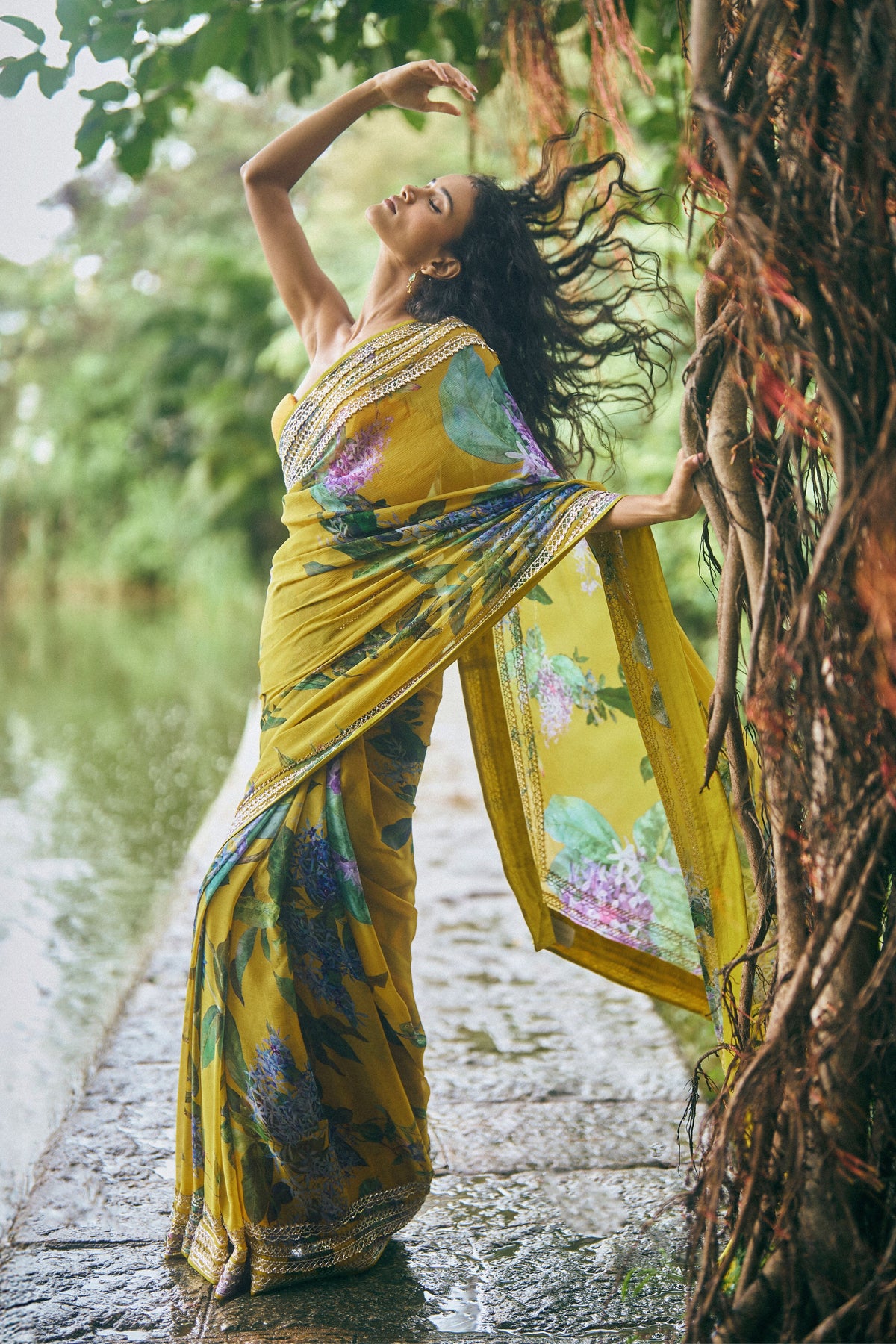 Printed Four Line Sequence Saree Set