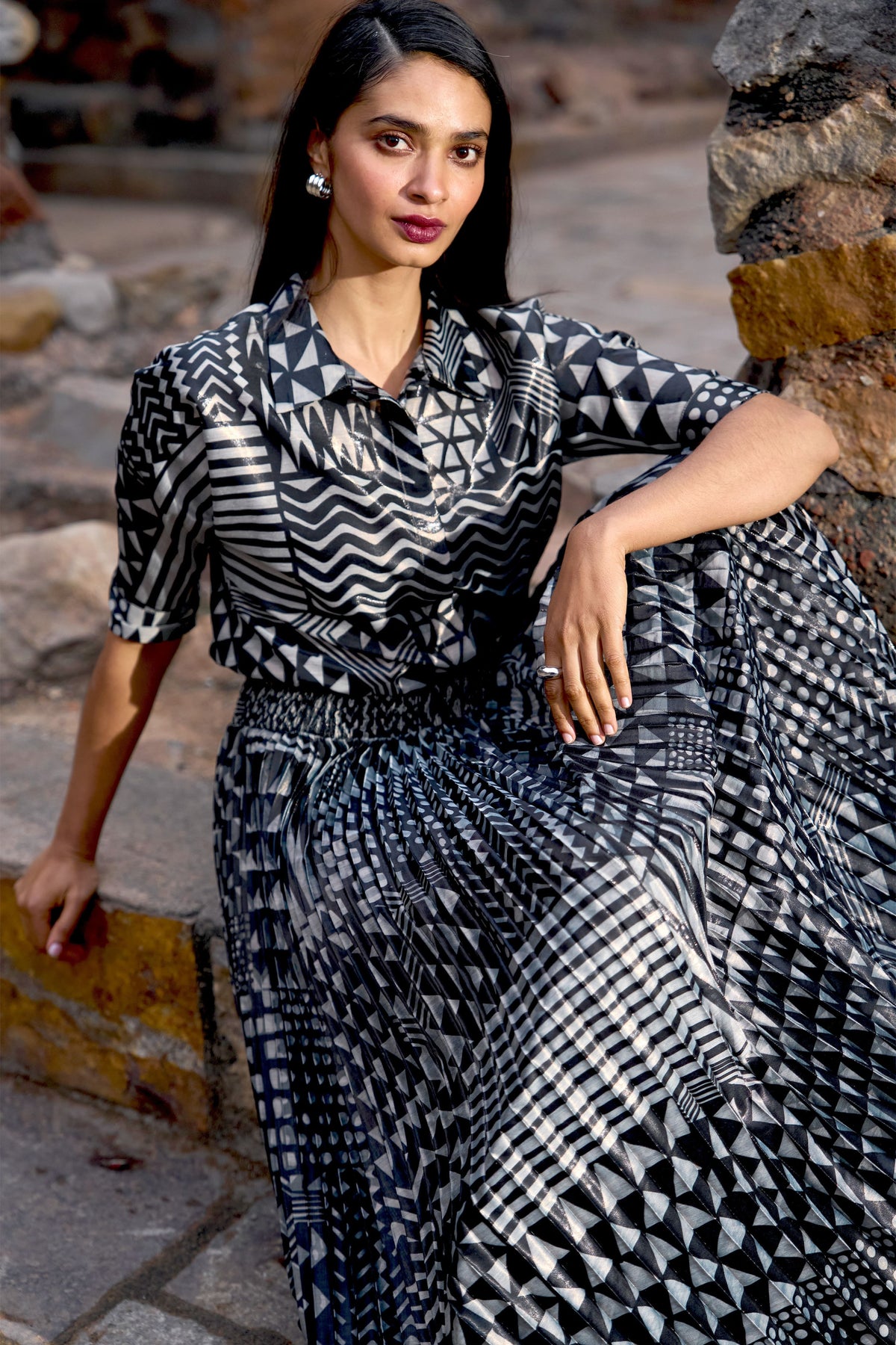 Multicolour Tribal Shimmer Skirt Set