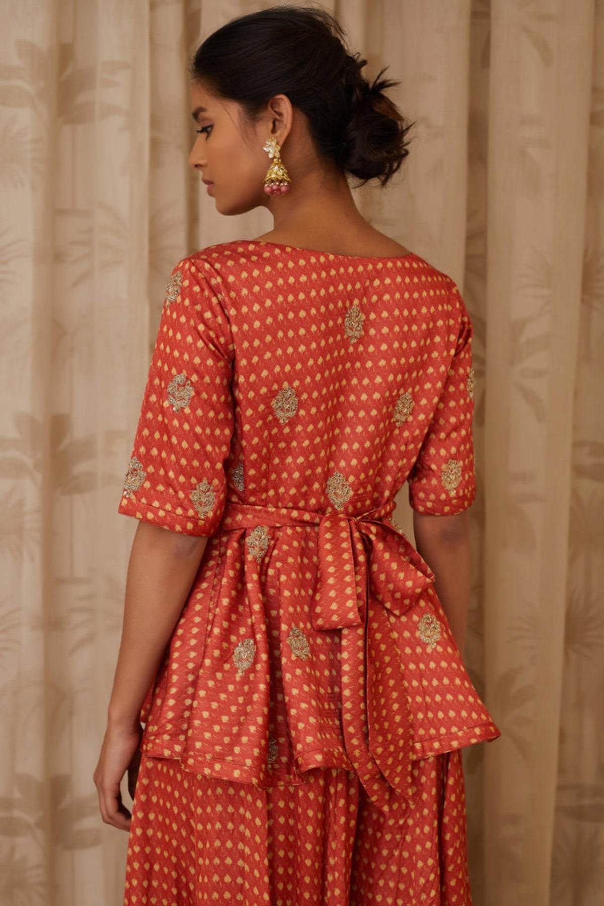 Rust orange peplum top set