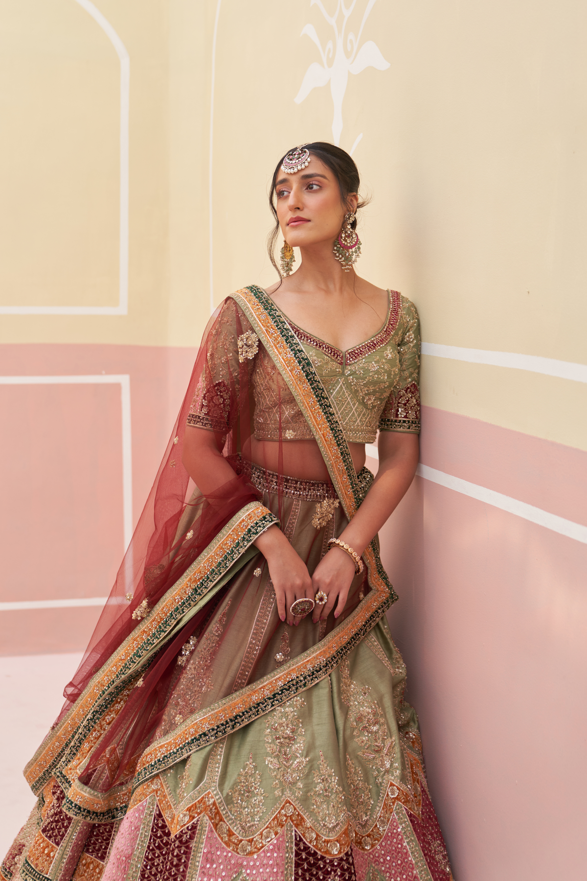 Green Raw Silk Lehenga Set