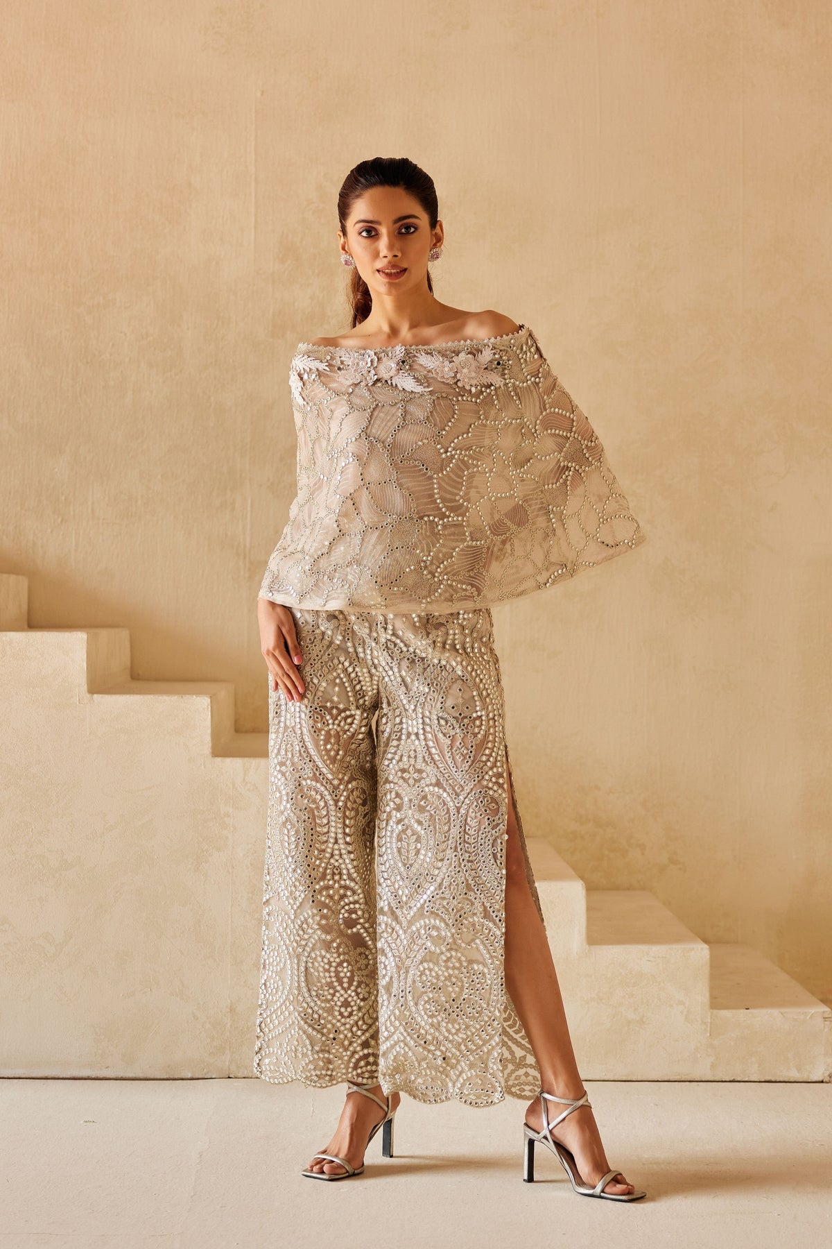 Silver Long Slit Pants