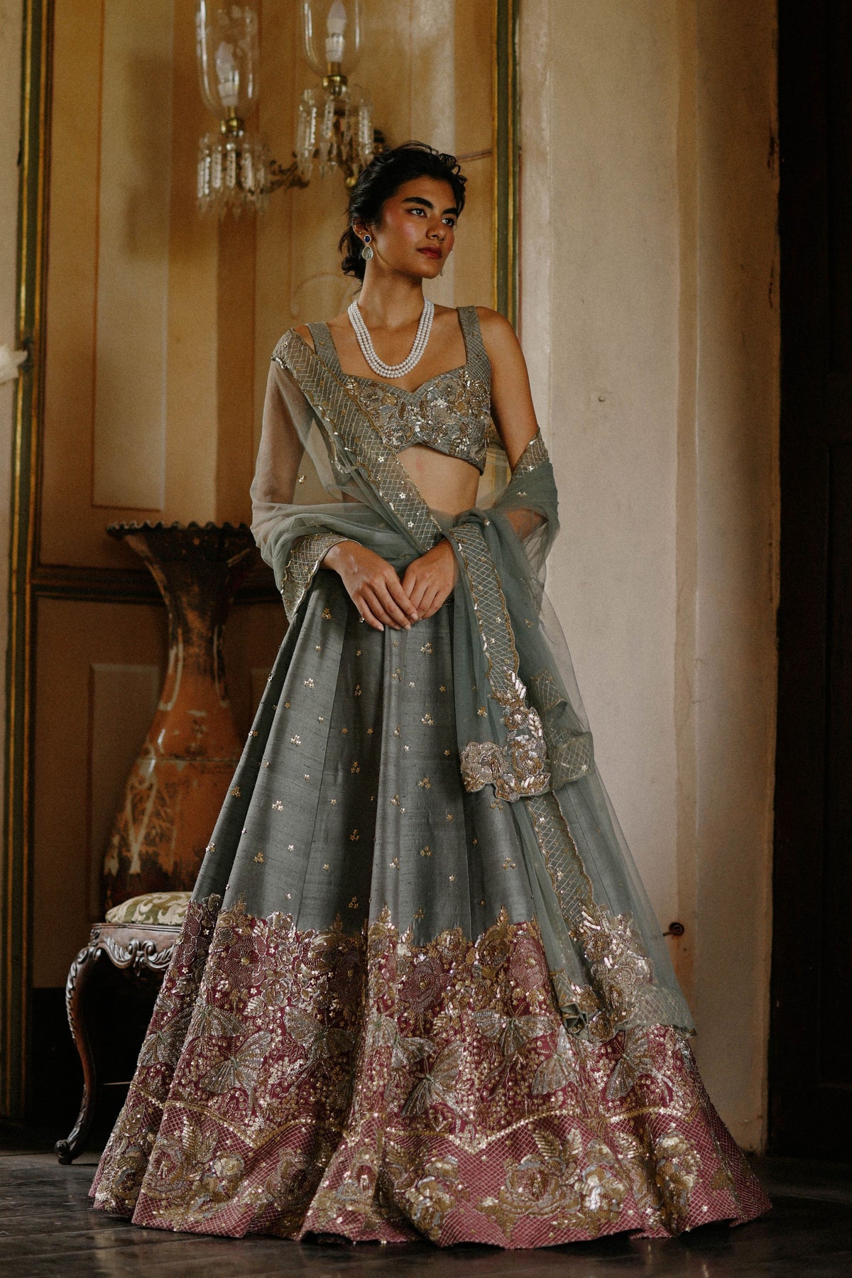 Sage Ruby Half Lehenga Set