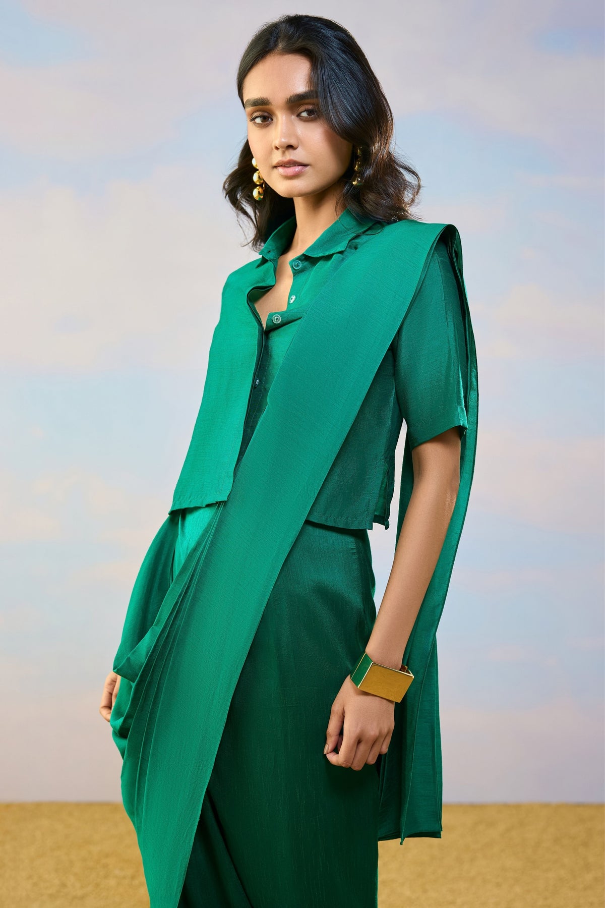 Emerald Drape Saree Set