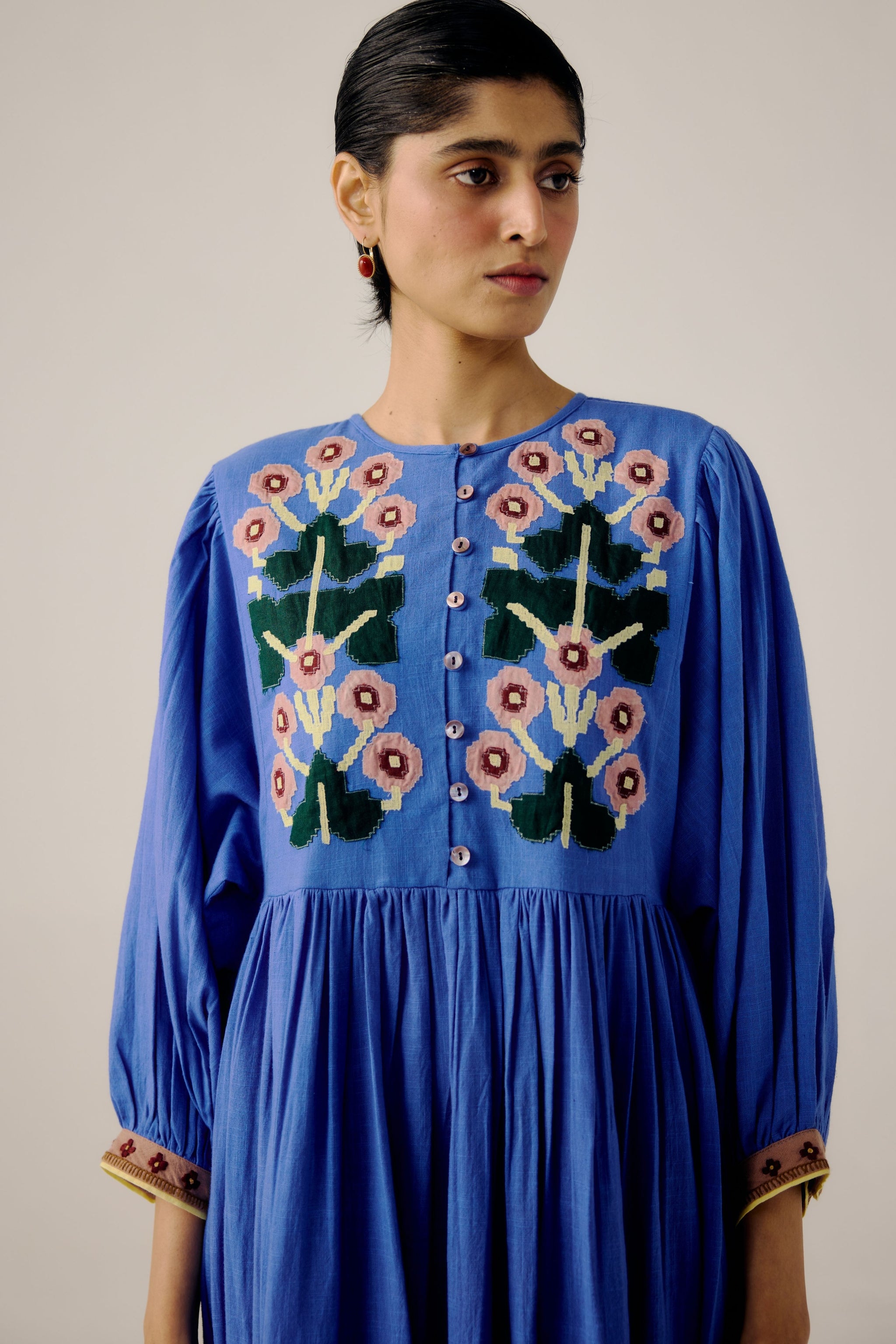 Cord - Electric Blue Peasant Dress - Elahe Cord - Electric Blue Peasant Dress - Elahe