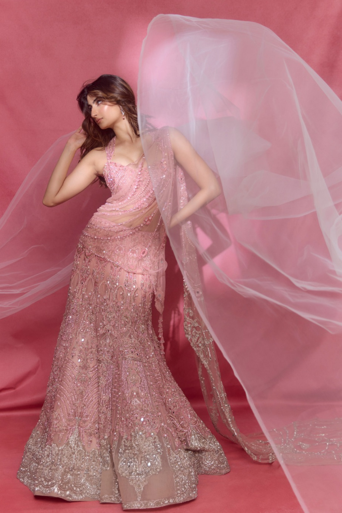 Palak Tiwari in Blush Aurora Bridal Lehenga Set