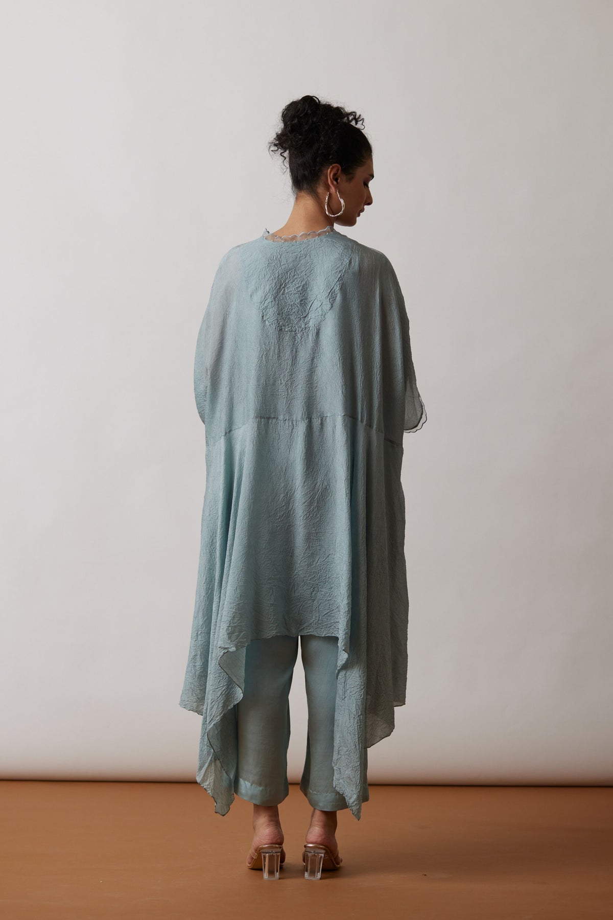 Cloud Blue Silk Crushed Kaftan Set