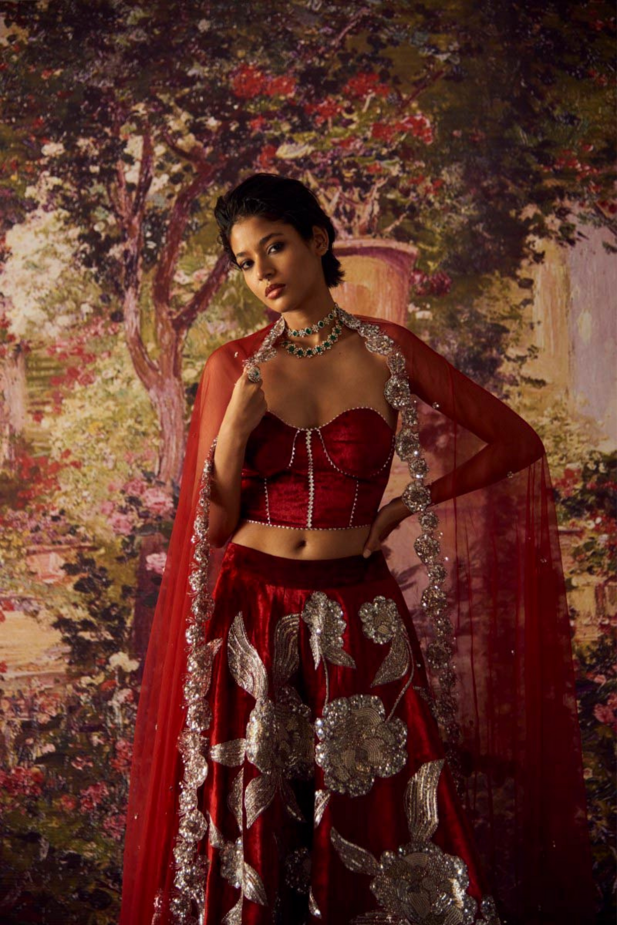 Red Jaal Lehenga Set