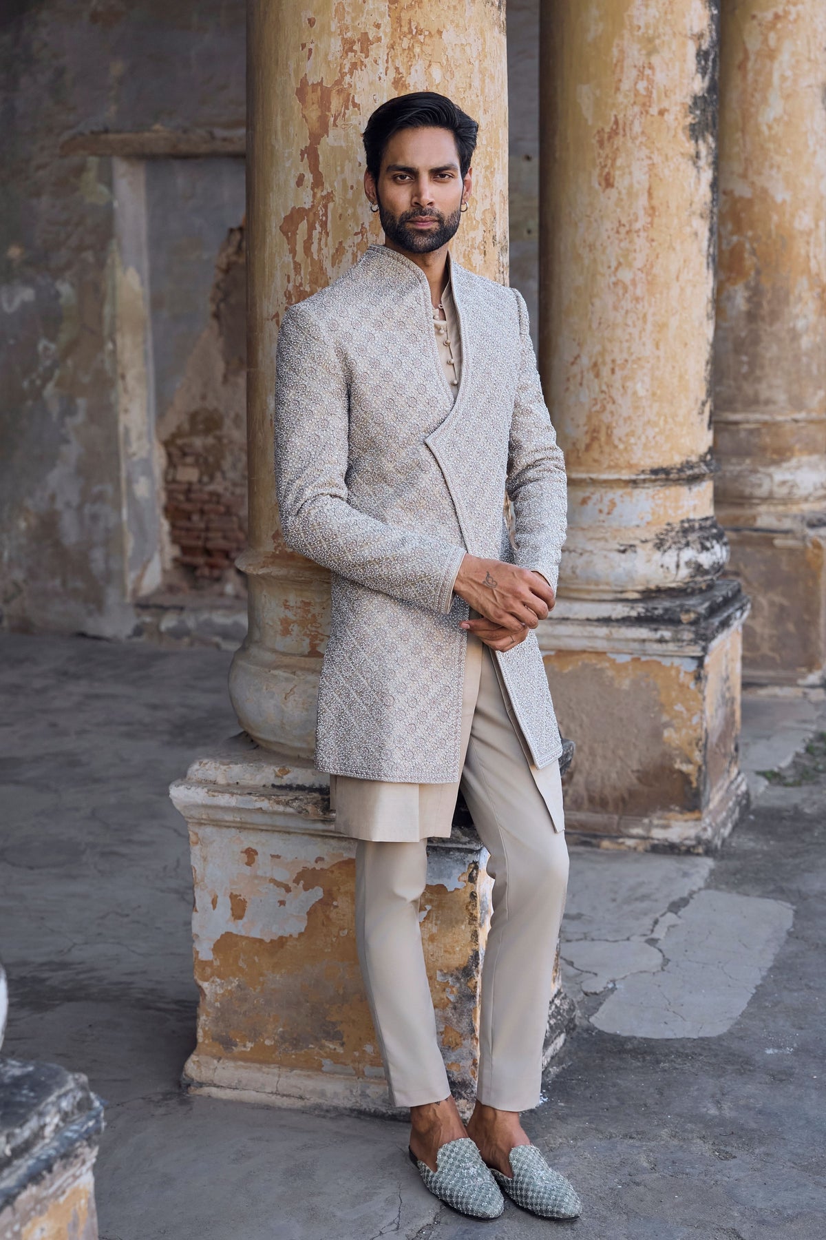 Beige Sherwani Set