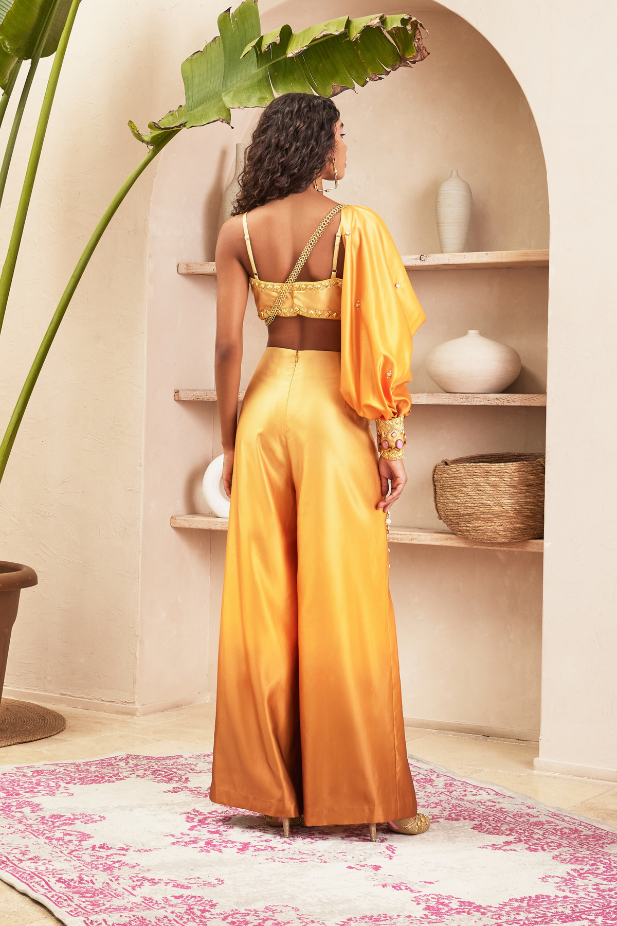 Gold Ombre Pant With Bustier &amp; Solo Sleeve