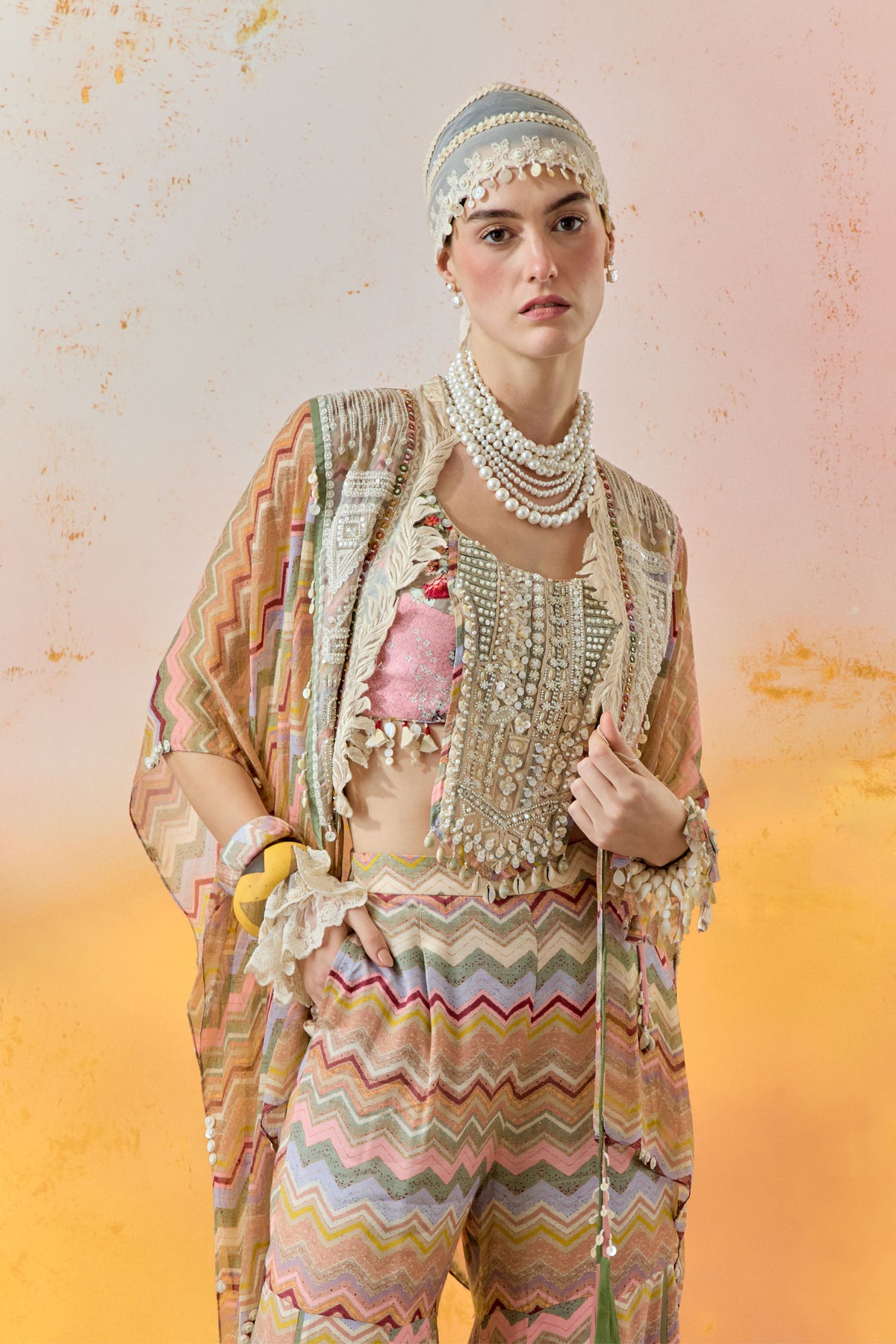 Multi Veni Dupatta Jaket Sharara Set