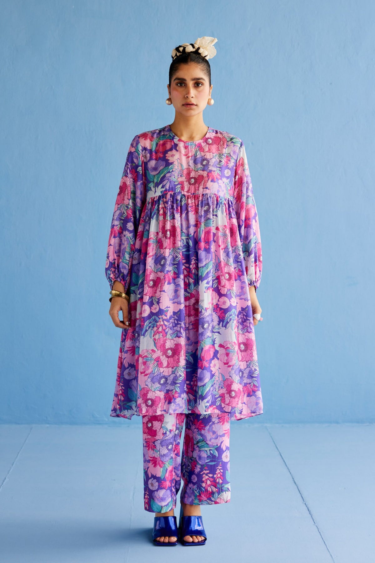 Purple Gathers Kurta Set