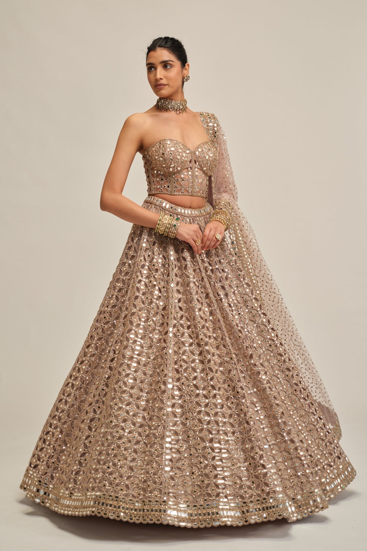 Ash Pink Cutwork Lehenga Set