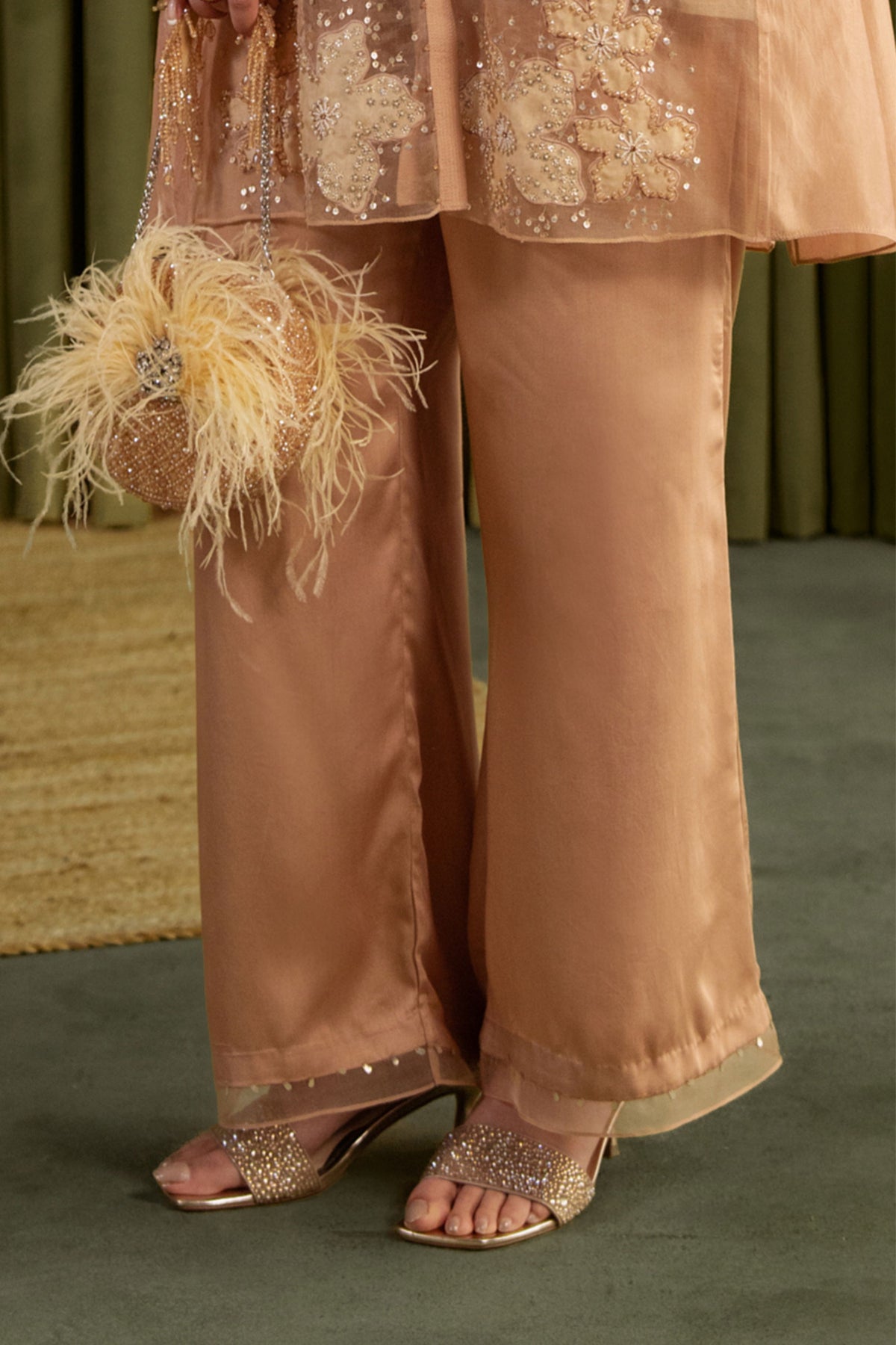 Golden Beige Floral Kurta Set