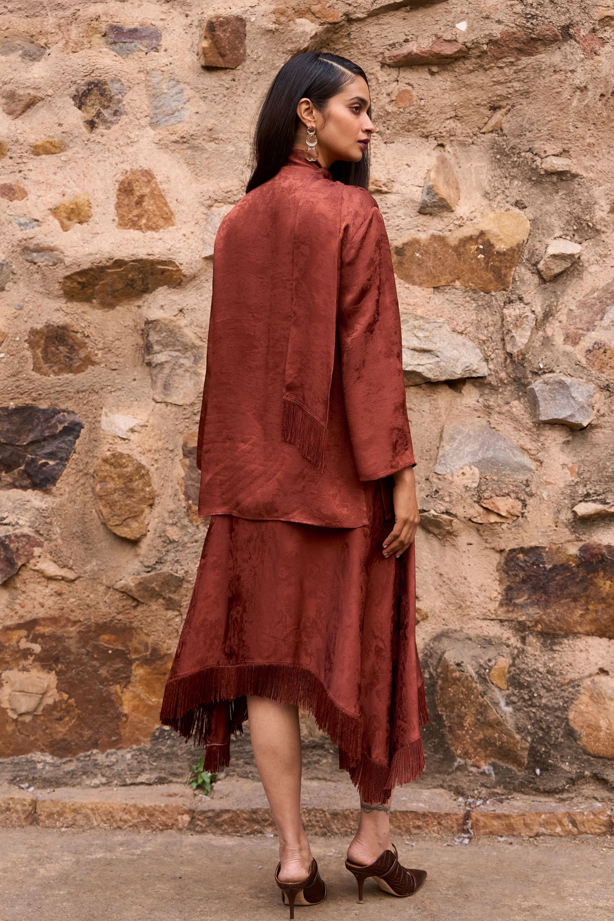 Umber Fringe Skirt Set