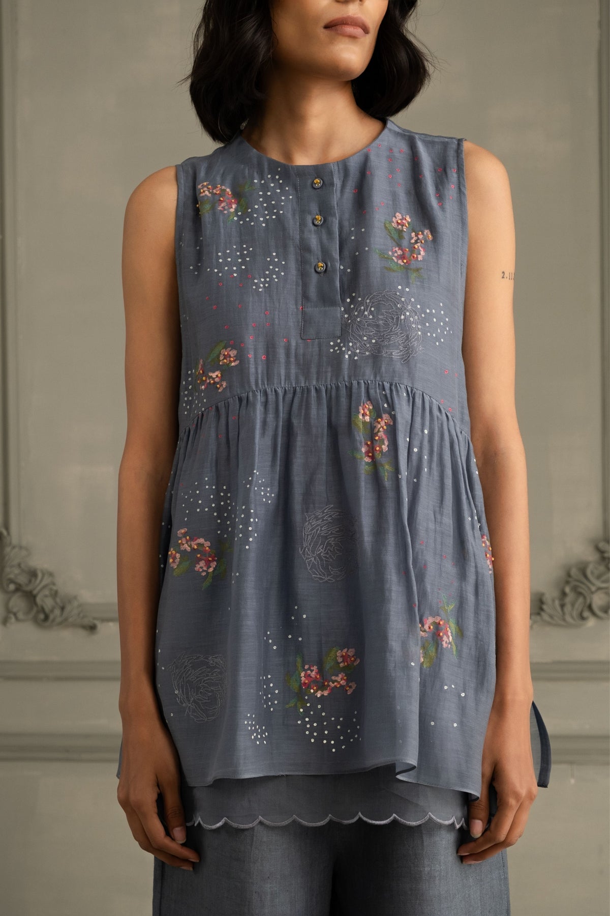 Stone Blue Chanderi Co-ord Set