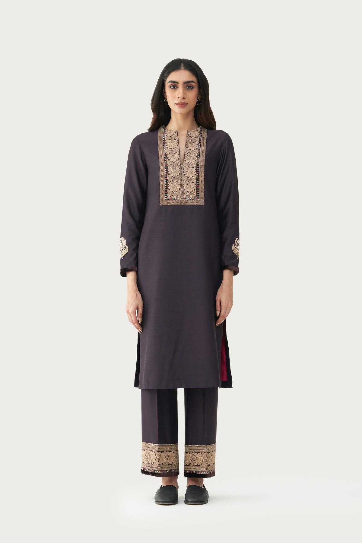 Calicut slate charcoal long kurta pant set