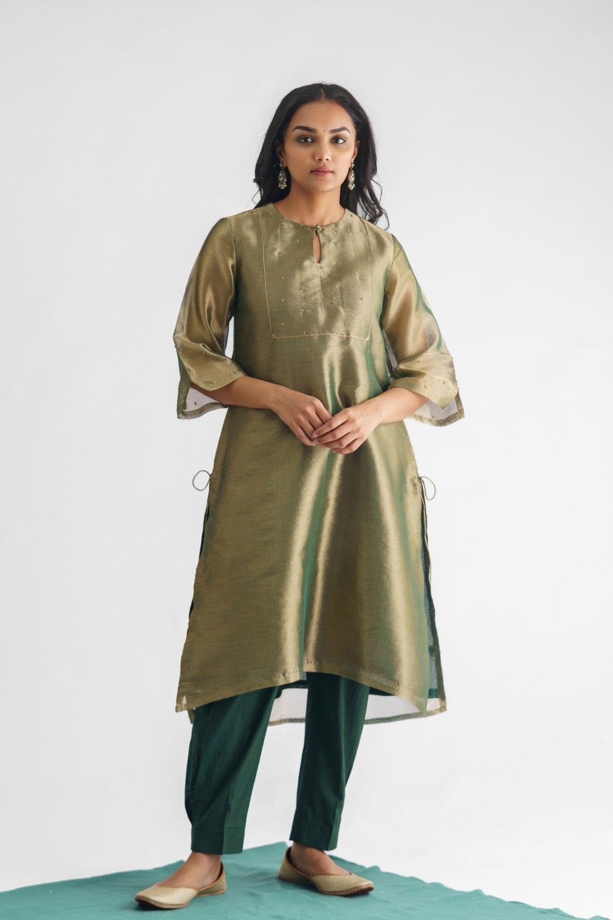 Green Sequence Tissue Kurta