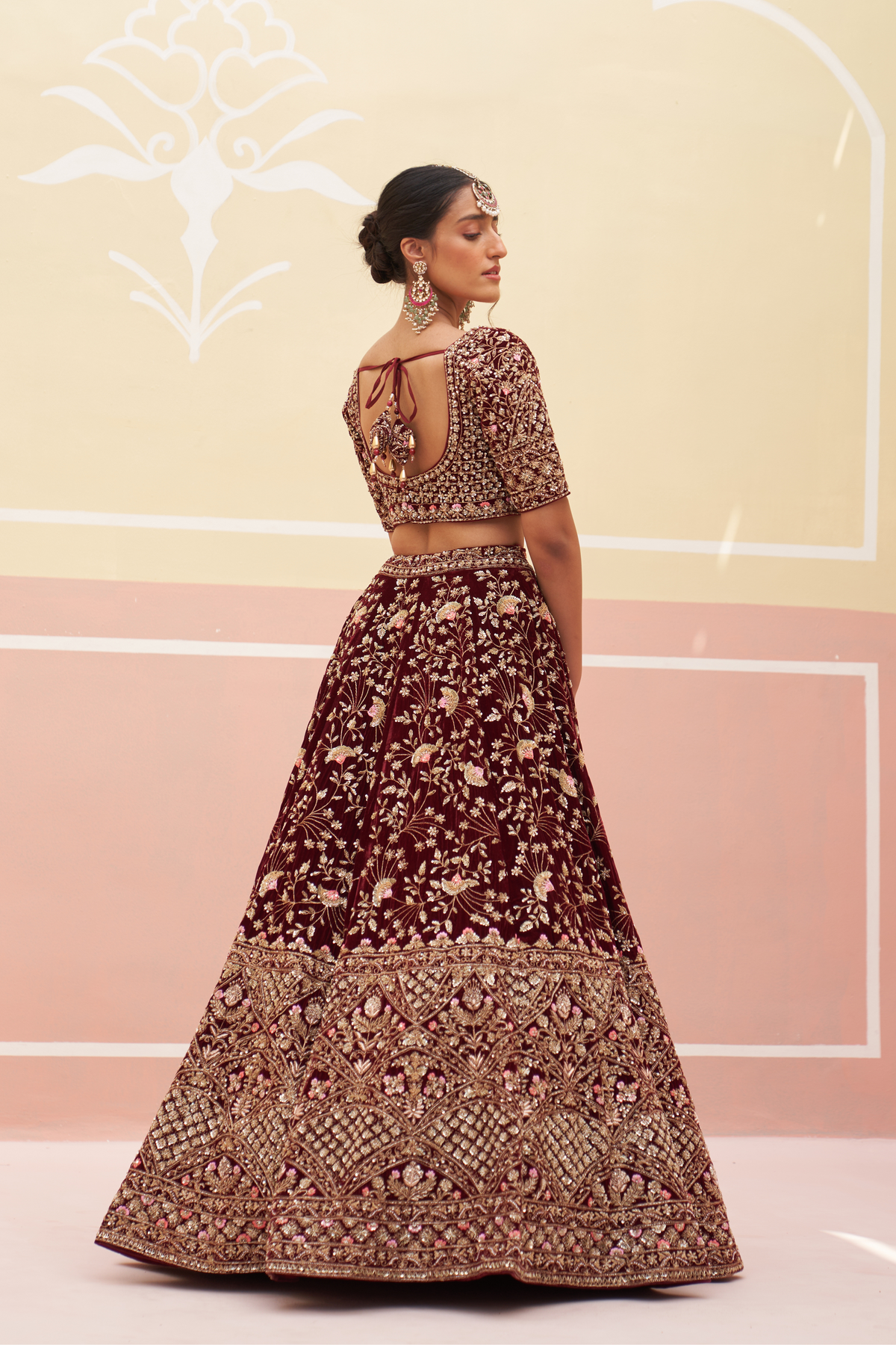 Maroon Velvet Lehenga Set