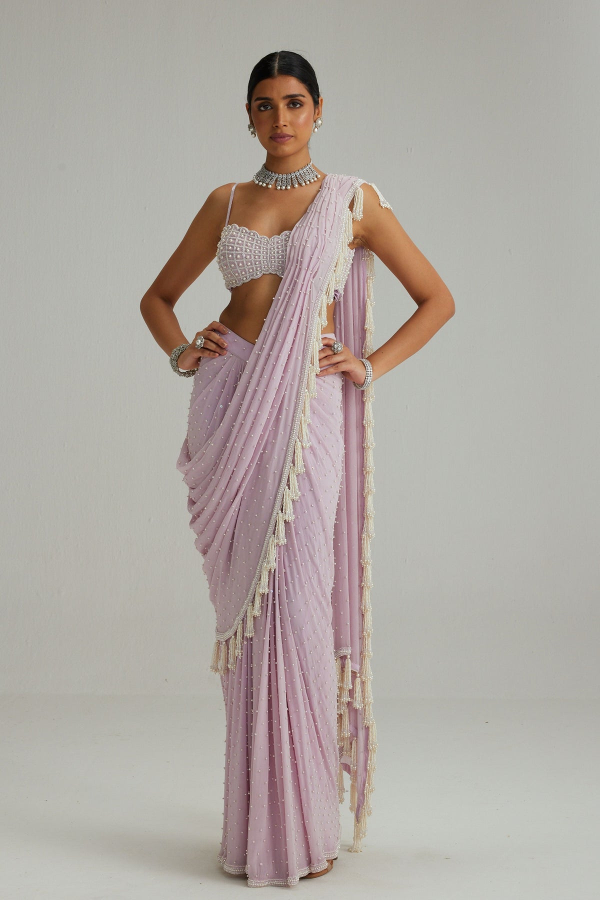 Lavender Draped Saree Set