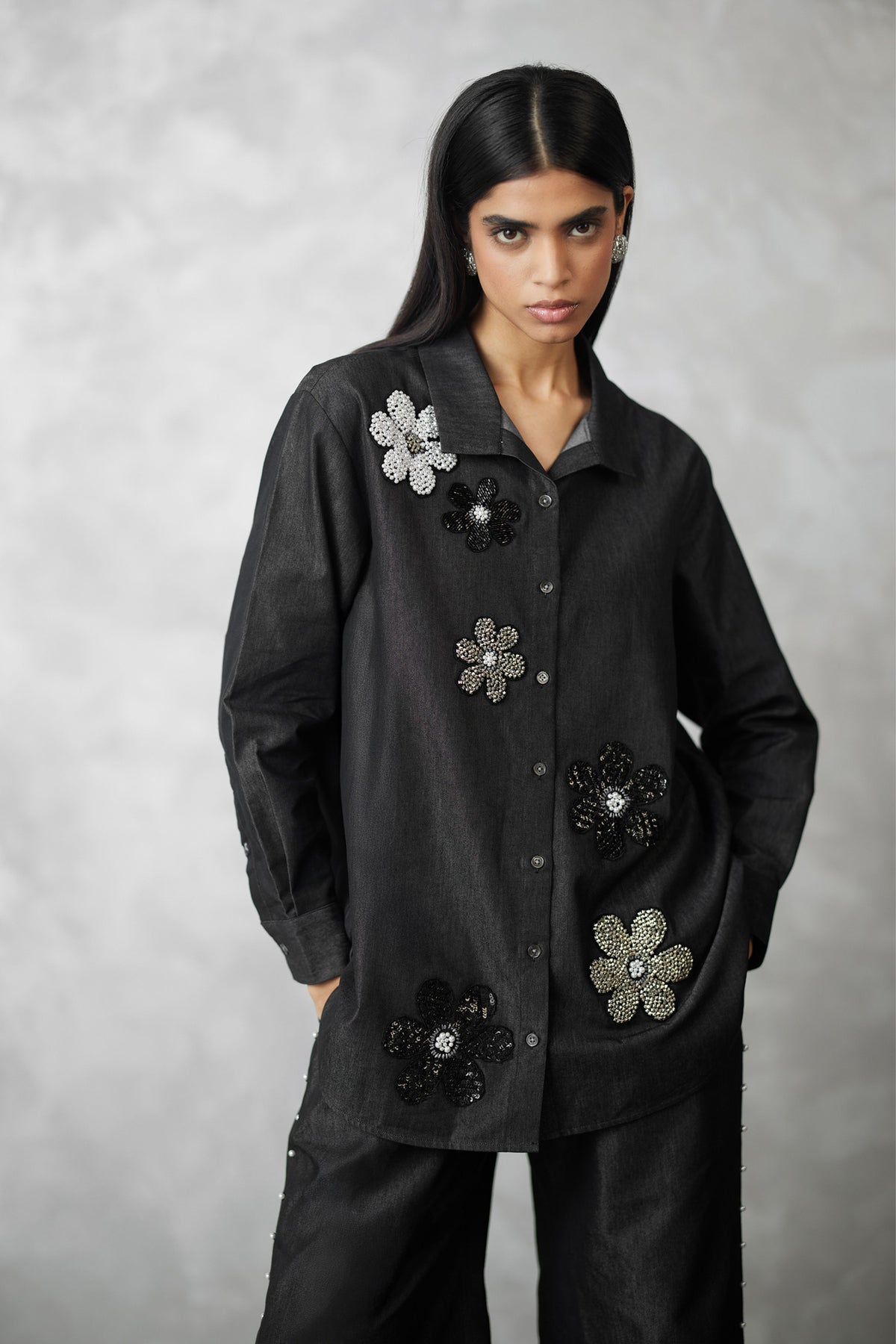 Pearl Detail Black Co-ord Set