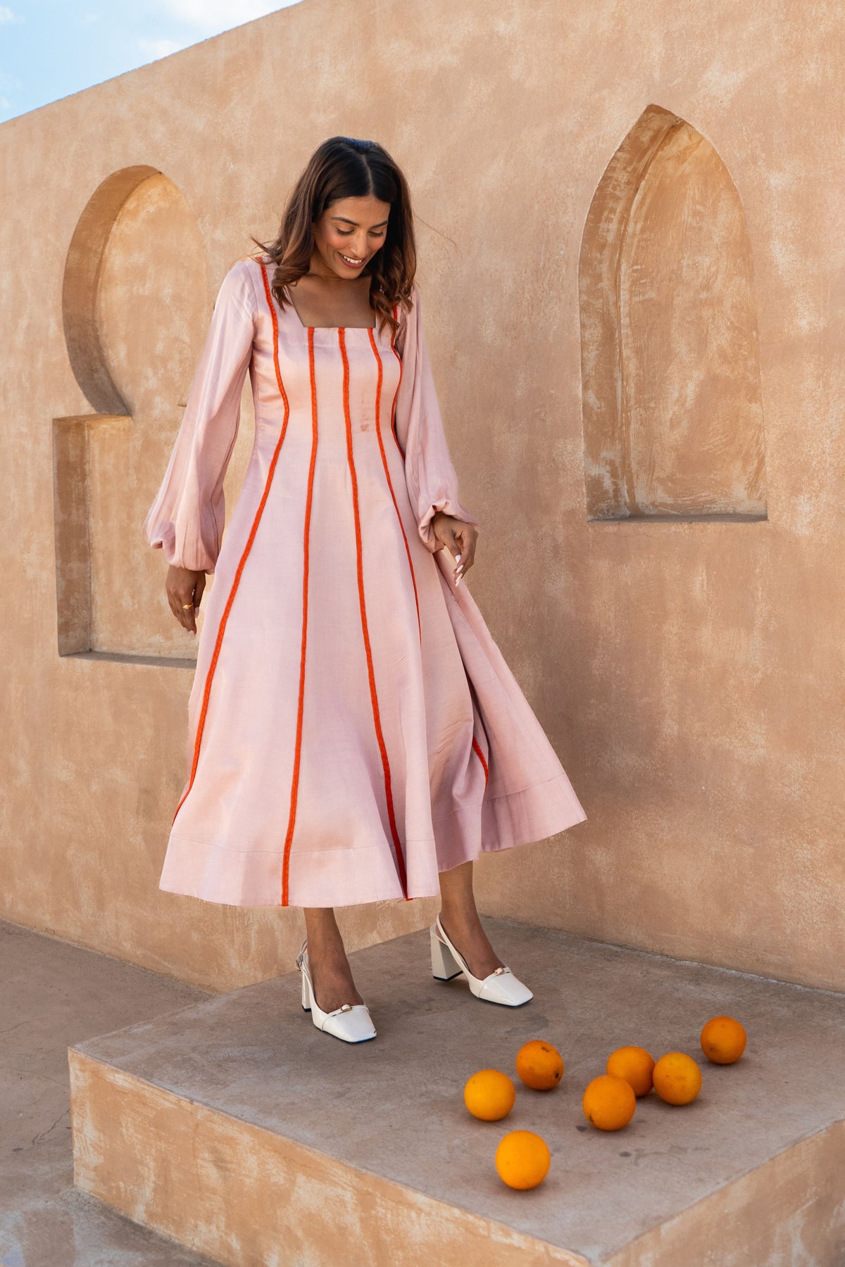 Pink Maxi Dress- Orange Braids