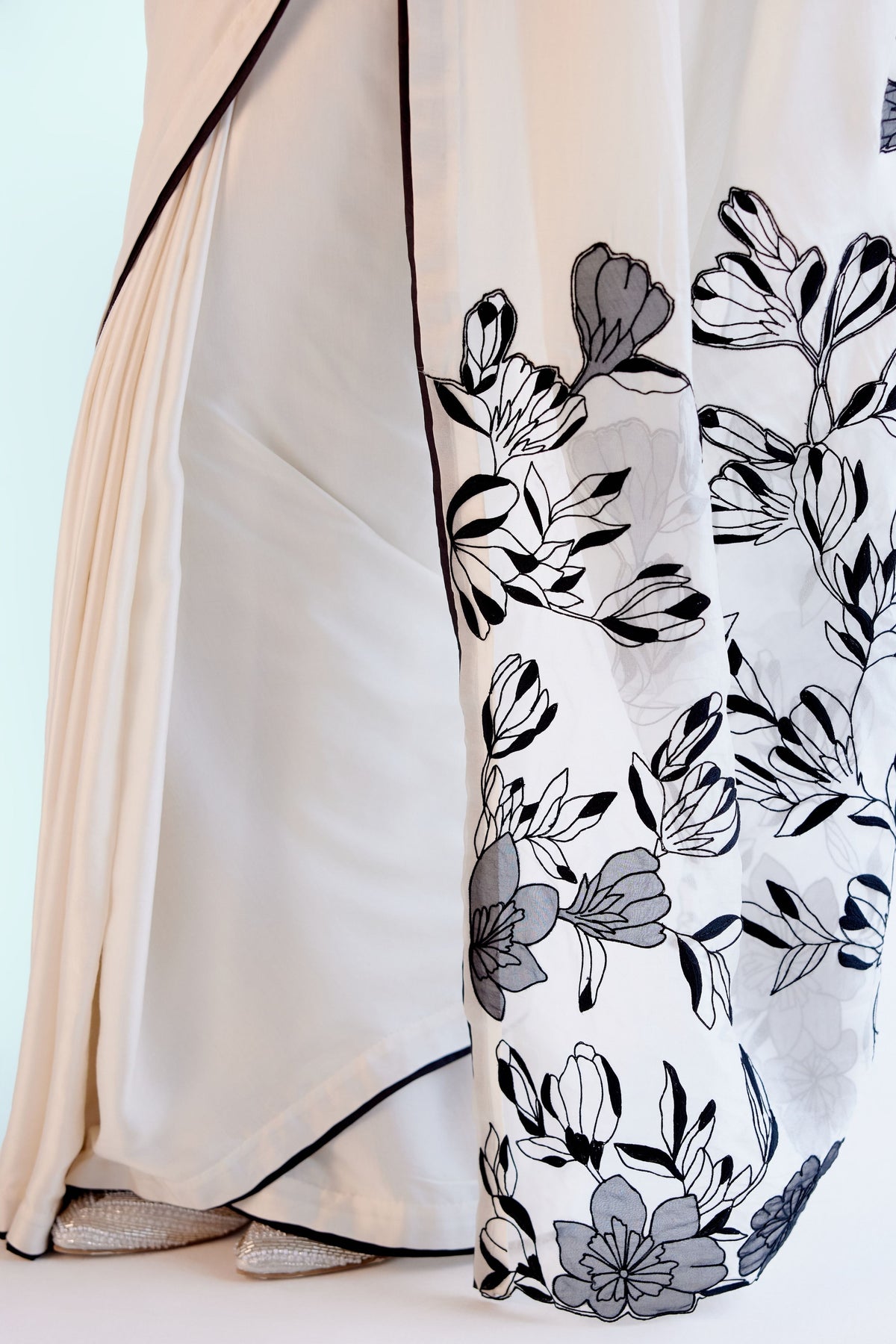 Ivory Modal Satin Saree Set