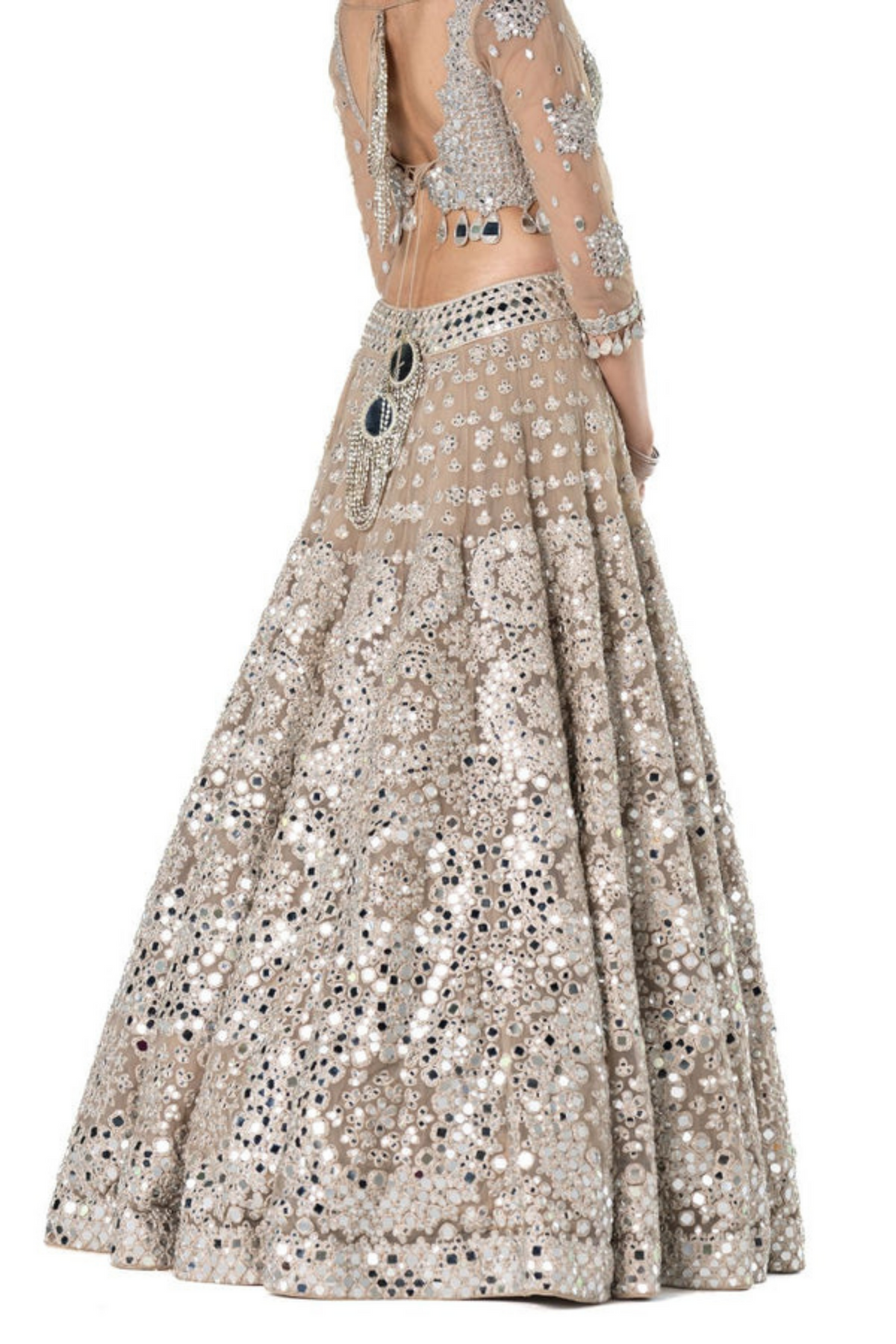 Mirror Work Lehenga Set in Beige