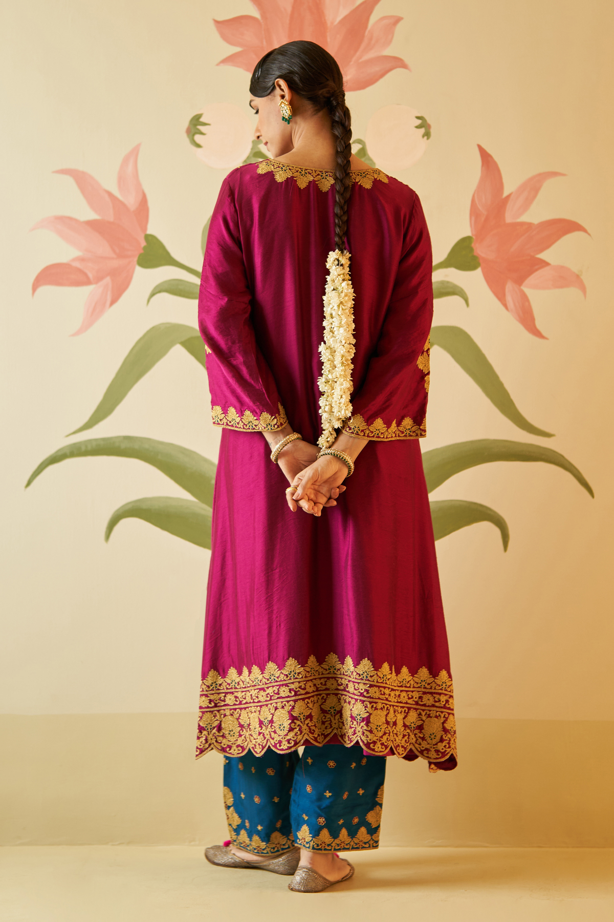 Wine Chanderi Silk Choga Set
