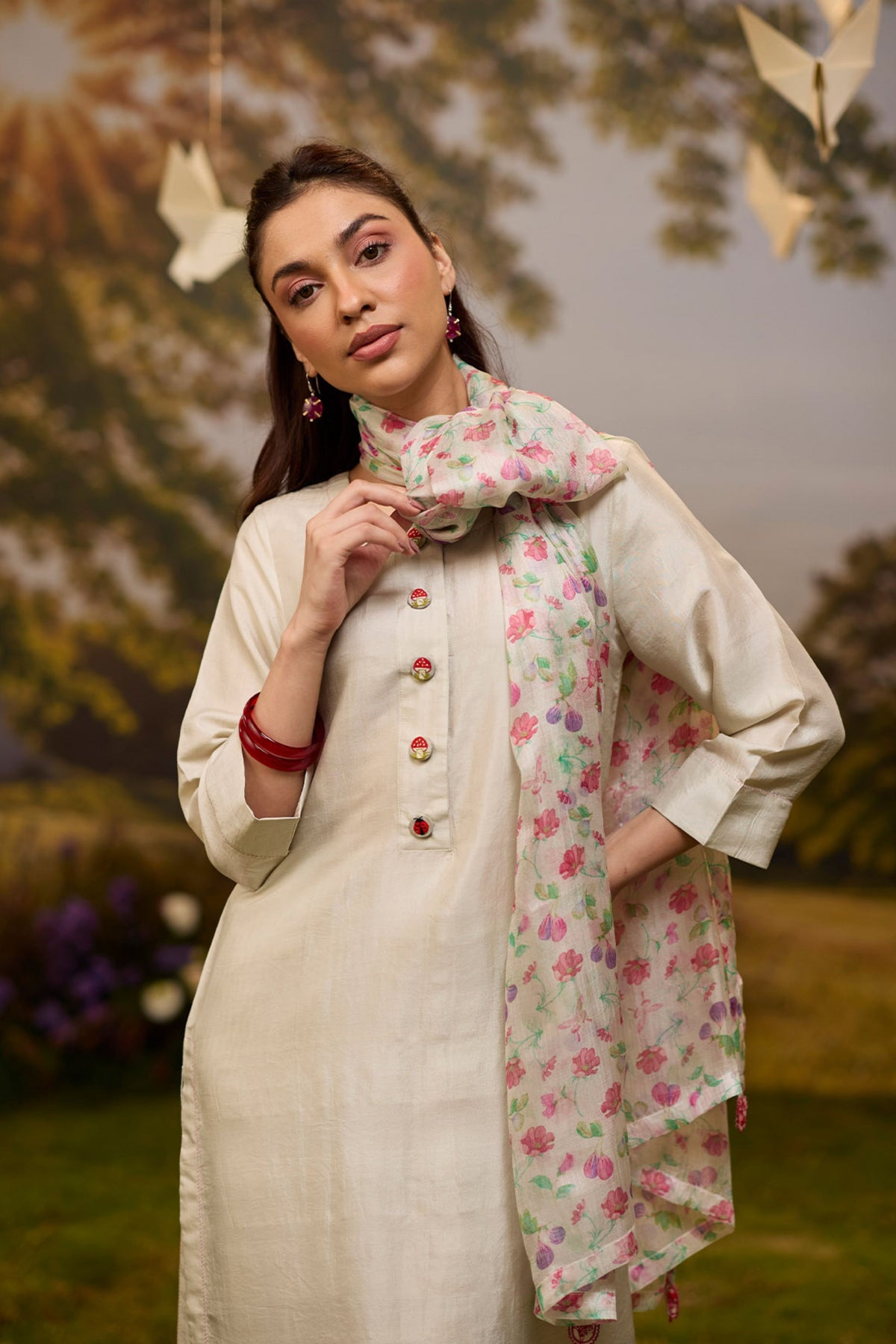 Under the Fig Tree Ivory Dupatta